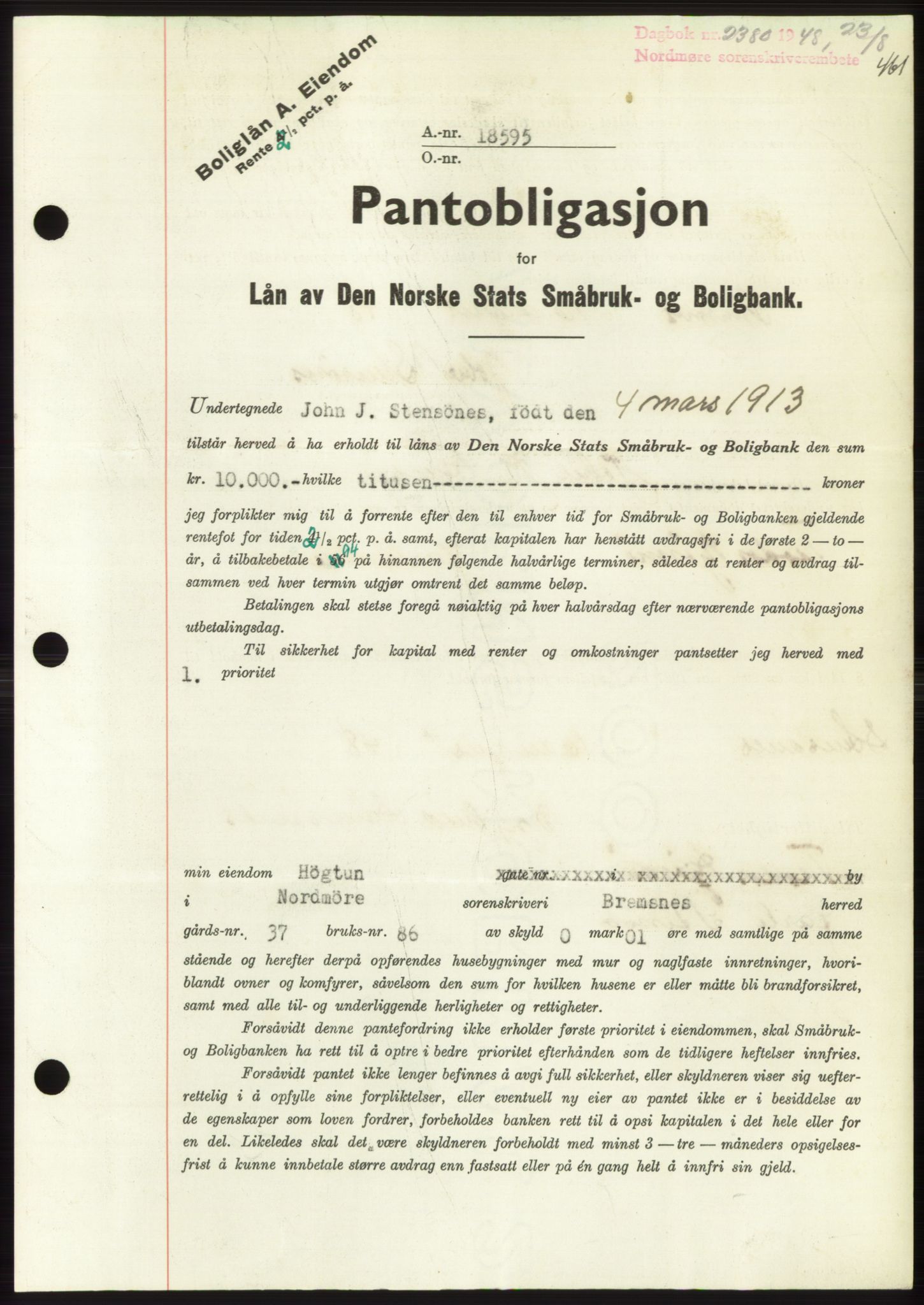 Nordmøre sorenskriveri, AV/SAT-A-4132/1/2/2Ca: Mortgage book no. B99, 1948-1948, Diary no: : 2380/1948