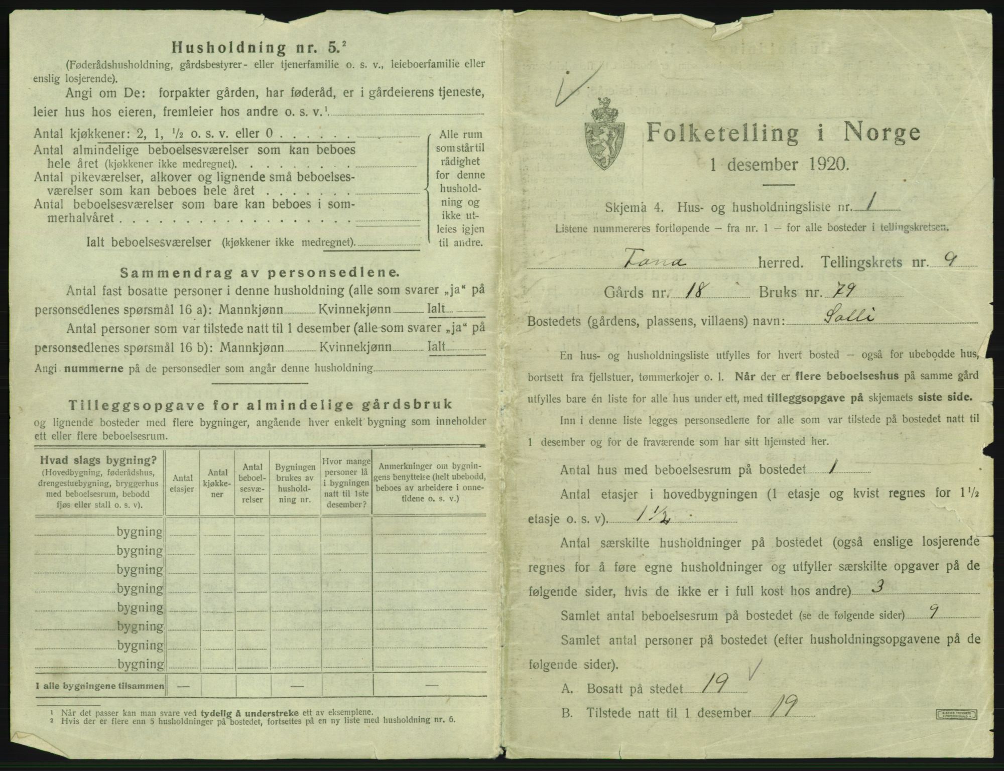 SAB, 1920 census for Fana, 1920, p. 1612