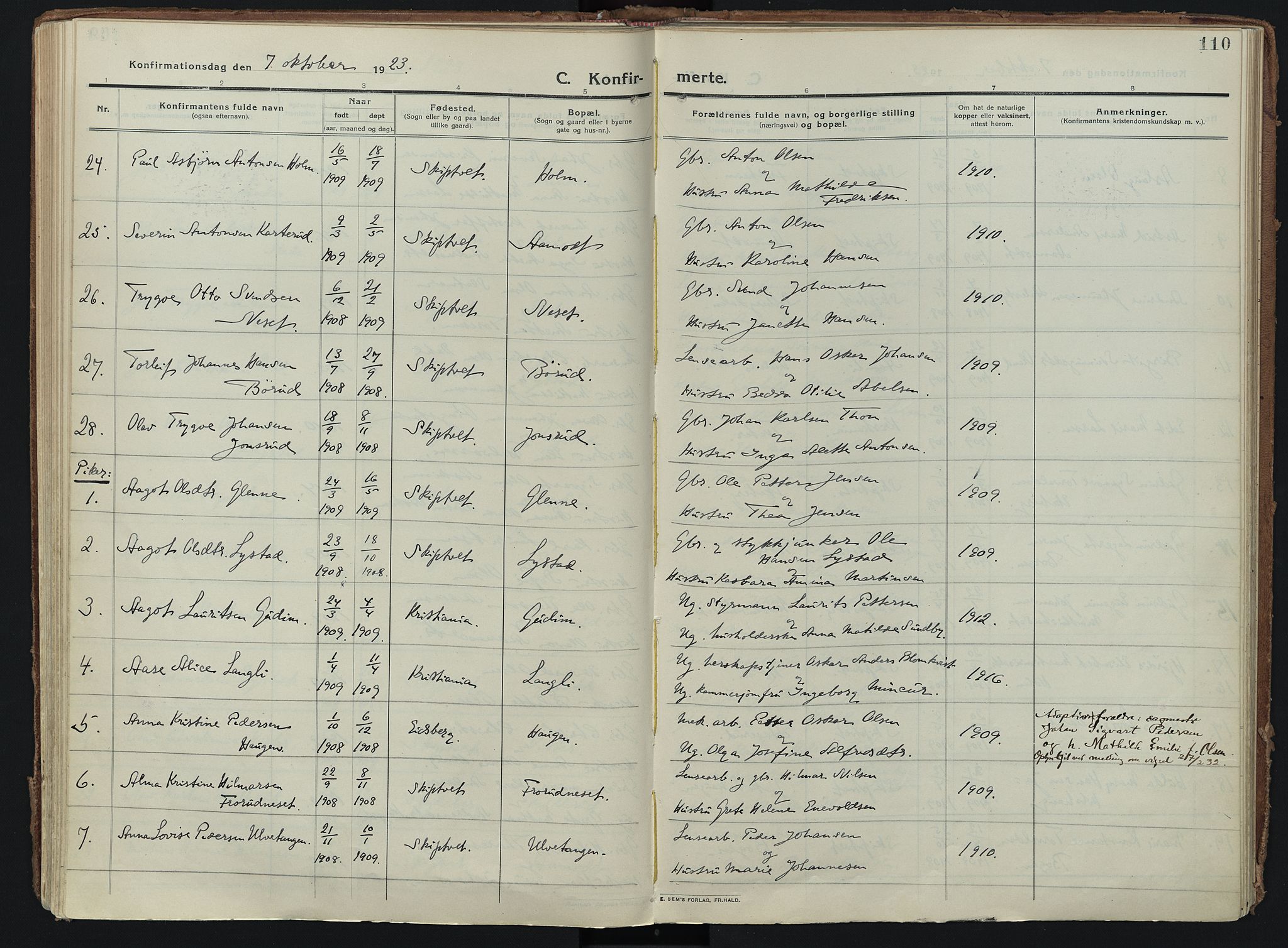 Skiptvet prestekontor Kirkebøker, AV/SAO-A-20009/F/Fa/L0012: Parish register (official) no. 12, 1913-1924, p. 110