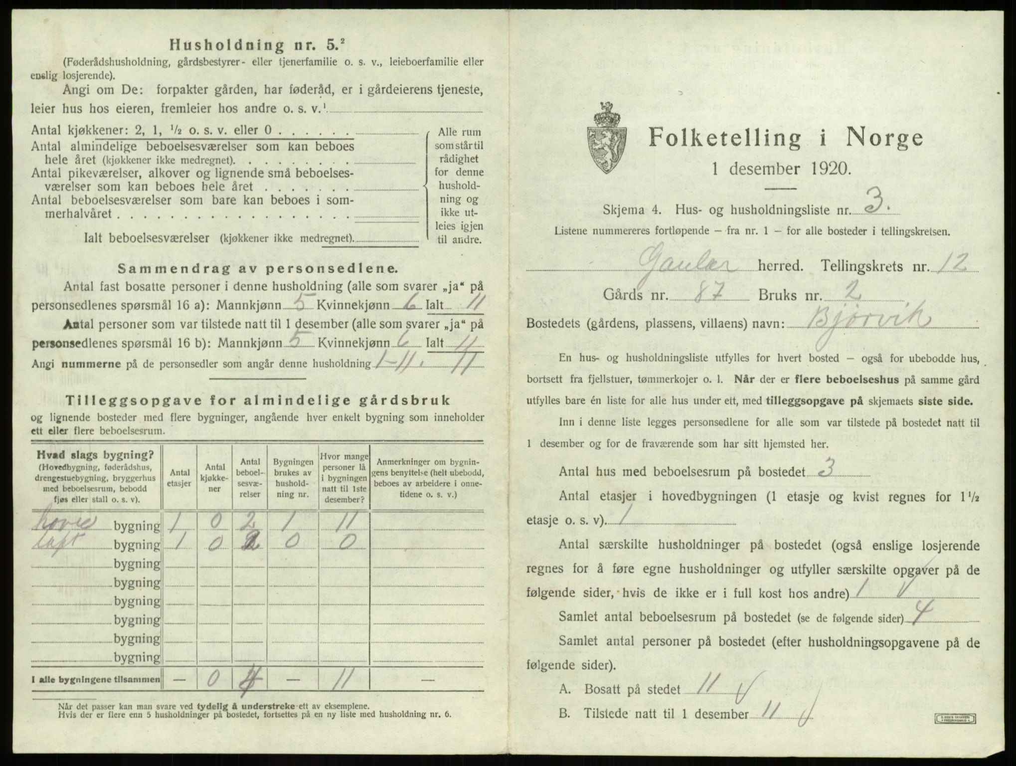 SAB, 1920 census for Gaular, 1920, p. 897