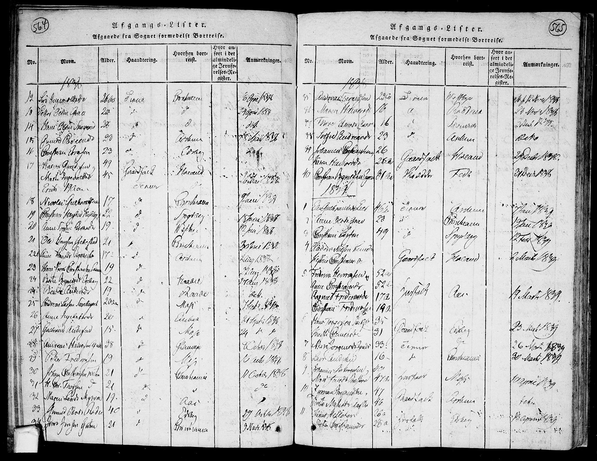 Trøgstad prestekontor Kirkebøker, SAO/A-10925/F/Fa/L0006: Parish register (official) no. I 6, 1815-1844, p. 564-565