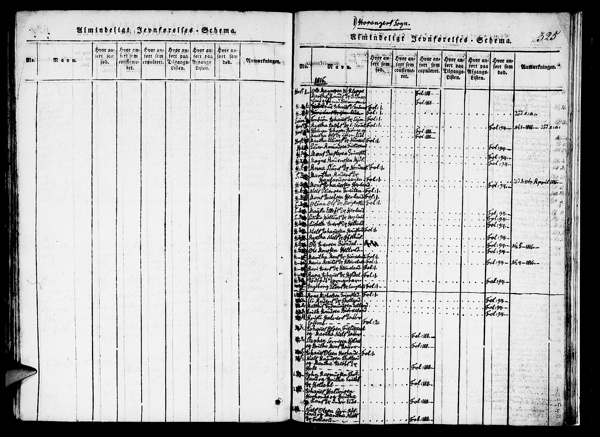 Hosanger sokneprestembete, AV/SAB-A-75801/H/Haa: Parish register (official) no. A 5, 1815-1824, p. 325