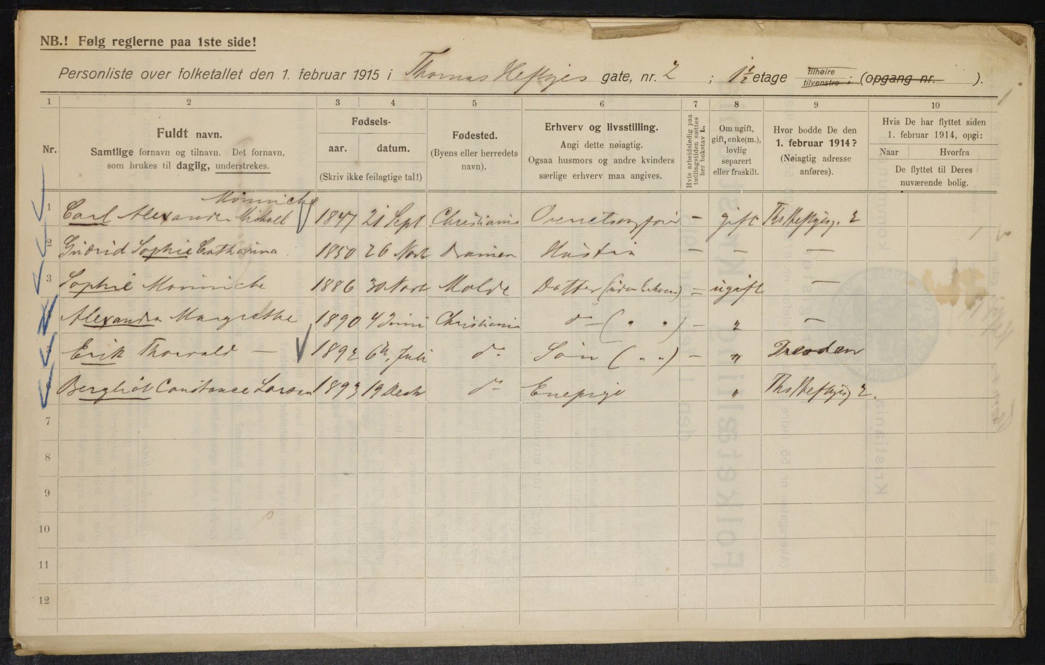 OBA, Municipal Census 1915 for Kristiania, 1915, p. 109047