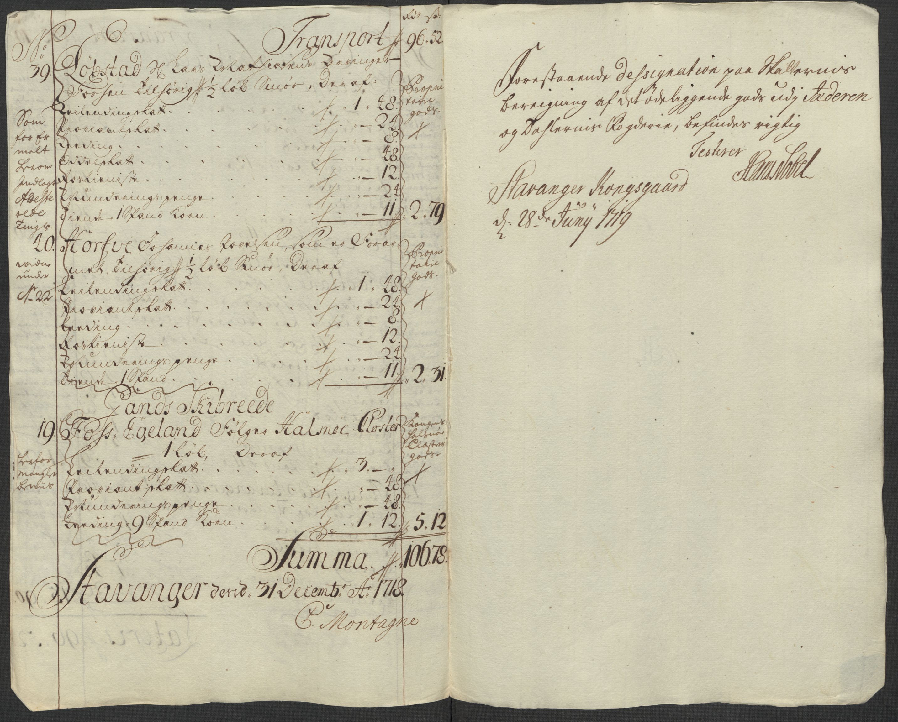 Rentekammeret inntil 1814, Reviderte regnskaper, Fogderegnskap, AV/RA-EA-4092/R46/L2743: Fogderegnskap Jæren og Dalane, 1718, p. 379