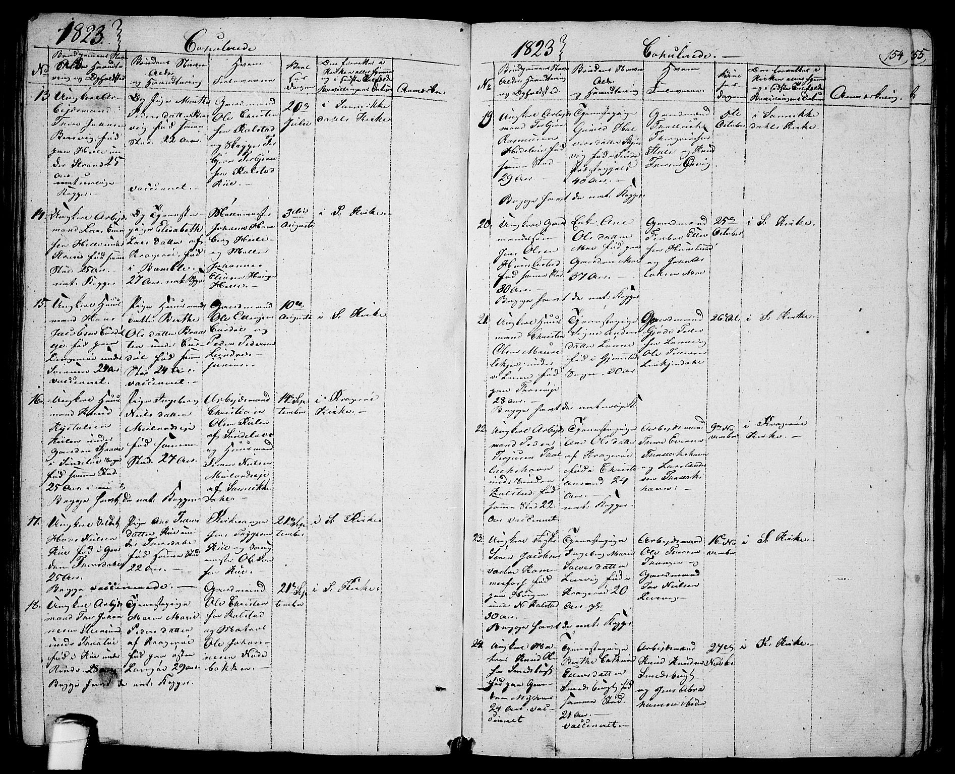 Sannidal kirkebøker, SAKO/A-296/F/Fa/L0005: Parish register (official) no. 5, 1823-1830, p. 154