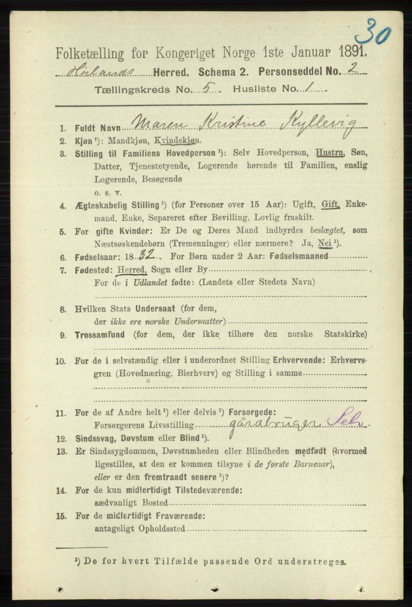 RA, 1891 census for 1123 Høyland, 1891, p. 1528