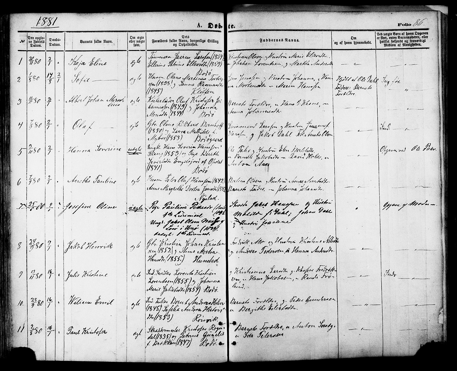 Ministerialprotokoller, klokkerbøker og fødselsregistre - Nordland, SAT/A-1459/801/L0009: Parish register (official) no. 801A09, 1876-1883, p. 86