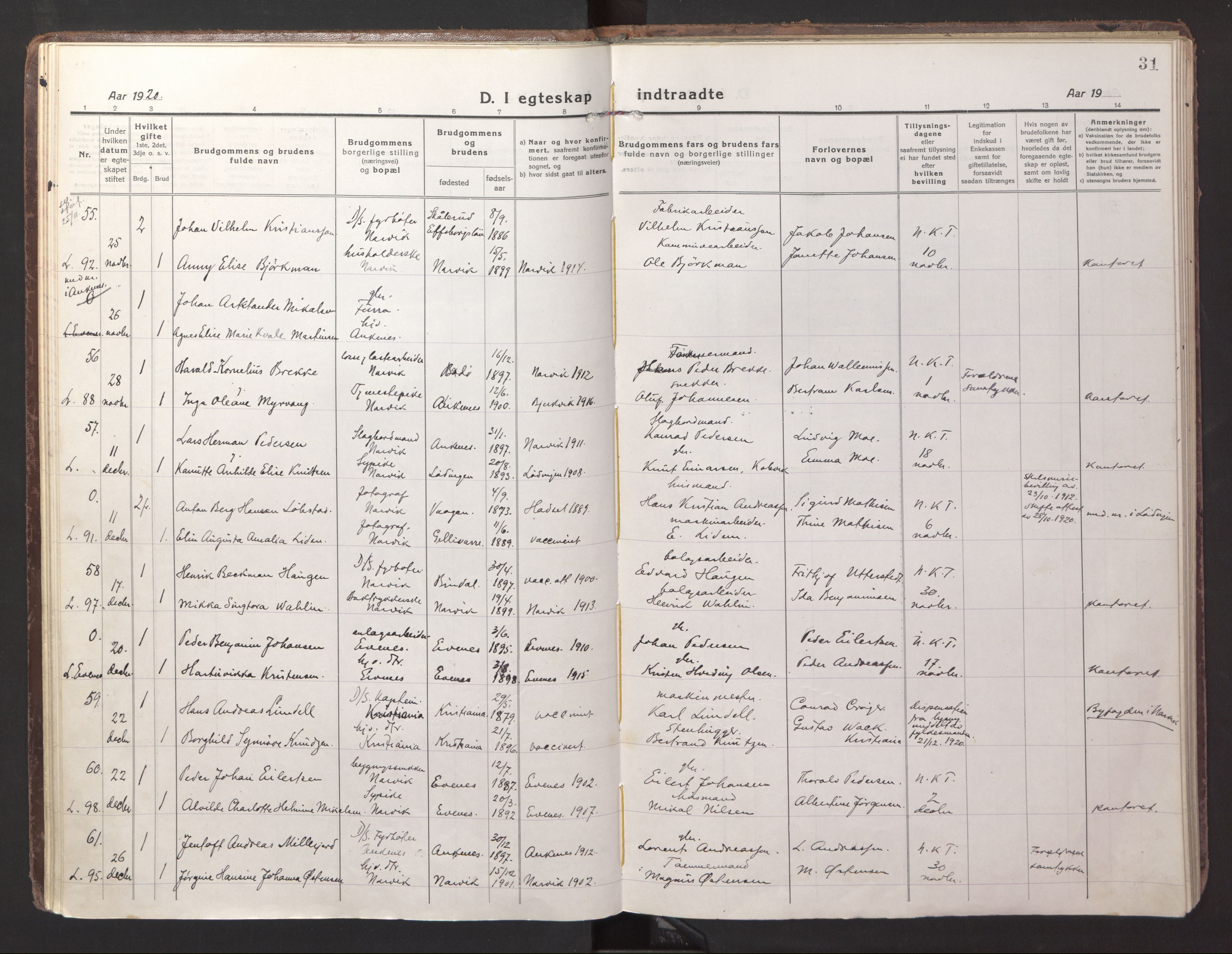 Ministerialprotokoller, klokkerbøker og fødselsregistre - Nordland, AV/SAT-A-1459/871/L1002: Parish register (official) no. 871A18, 1917-1926, p. 31