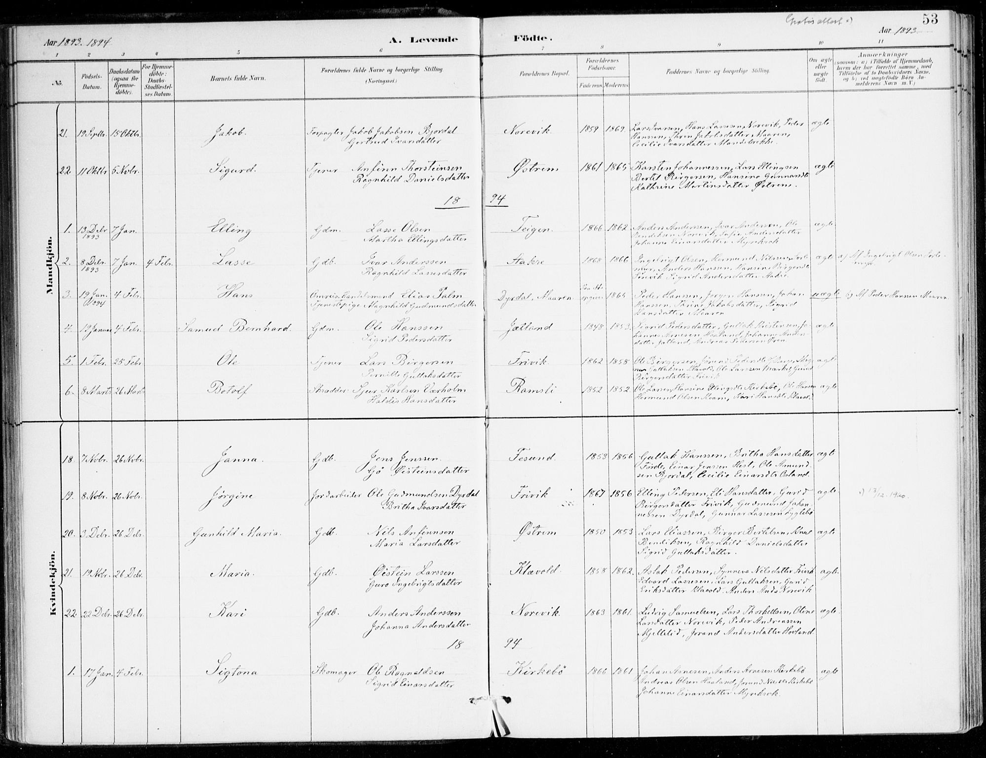 Lavik sokneprestembete, AV/SAB-A-80901: Parish register (official) no. C 1, 1882-1904, p. 53