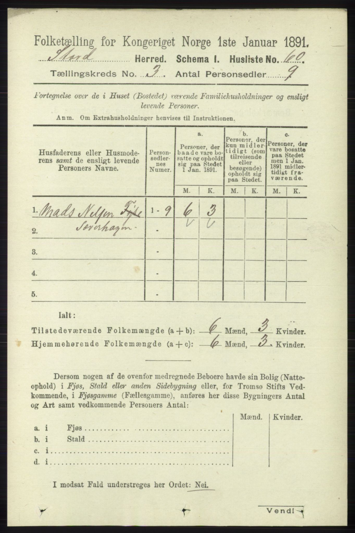 RA, 1891 census for 1221 Stord, 1891, p. 526