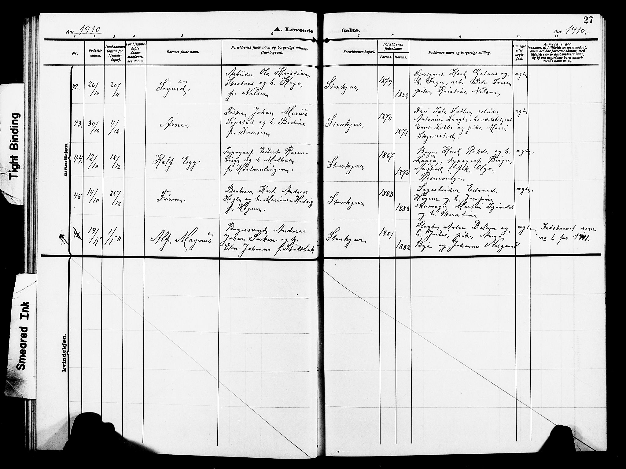 Ministerialprotokoller, klokkerbøker og fødselsregistre - Nord-Trøndelag, SAT/A-1458/739/L0376: Parish register (copy) no. 739C04, 1908-1917, p. 27
