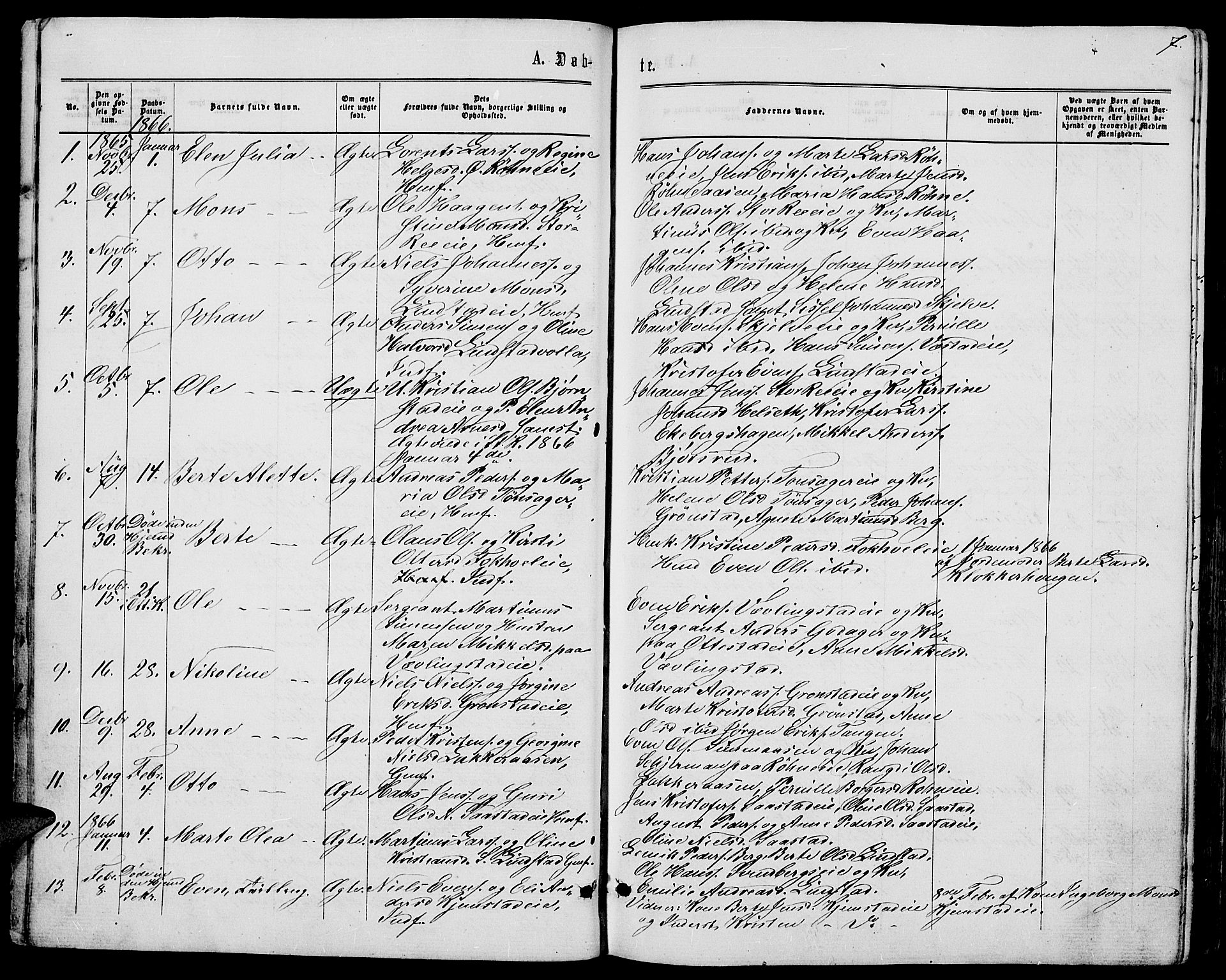 Stange prestekontor, SAH/PREST-002/L/L0006: Parish register (copy) no. 6, 1864-1882, p. 7