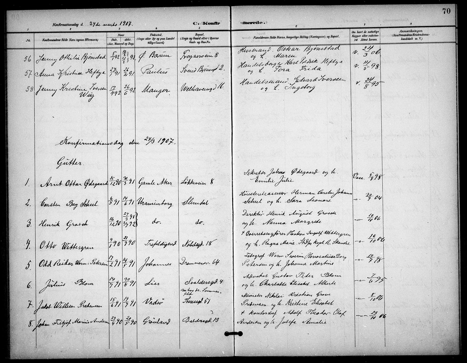 Frogner prestekontor Kirkebøker, AV/SAO-A-10886/F/Fa/L0001: Parish register (official) no. 1, 1898-1916, p. 70