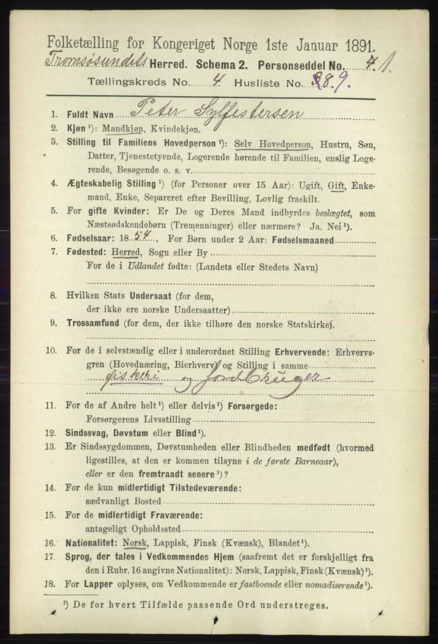 RA, 1891 census for 1934 Tromsøysund, 1891, p. 2237