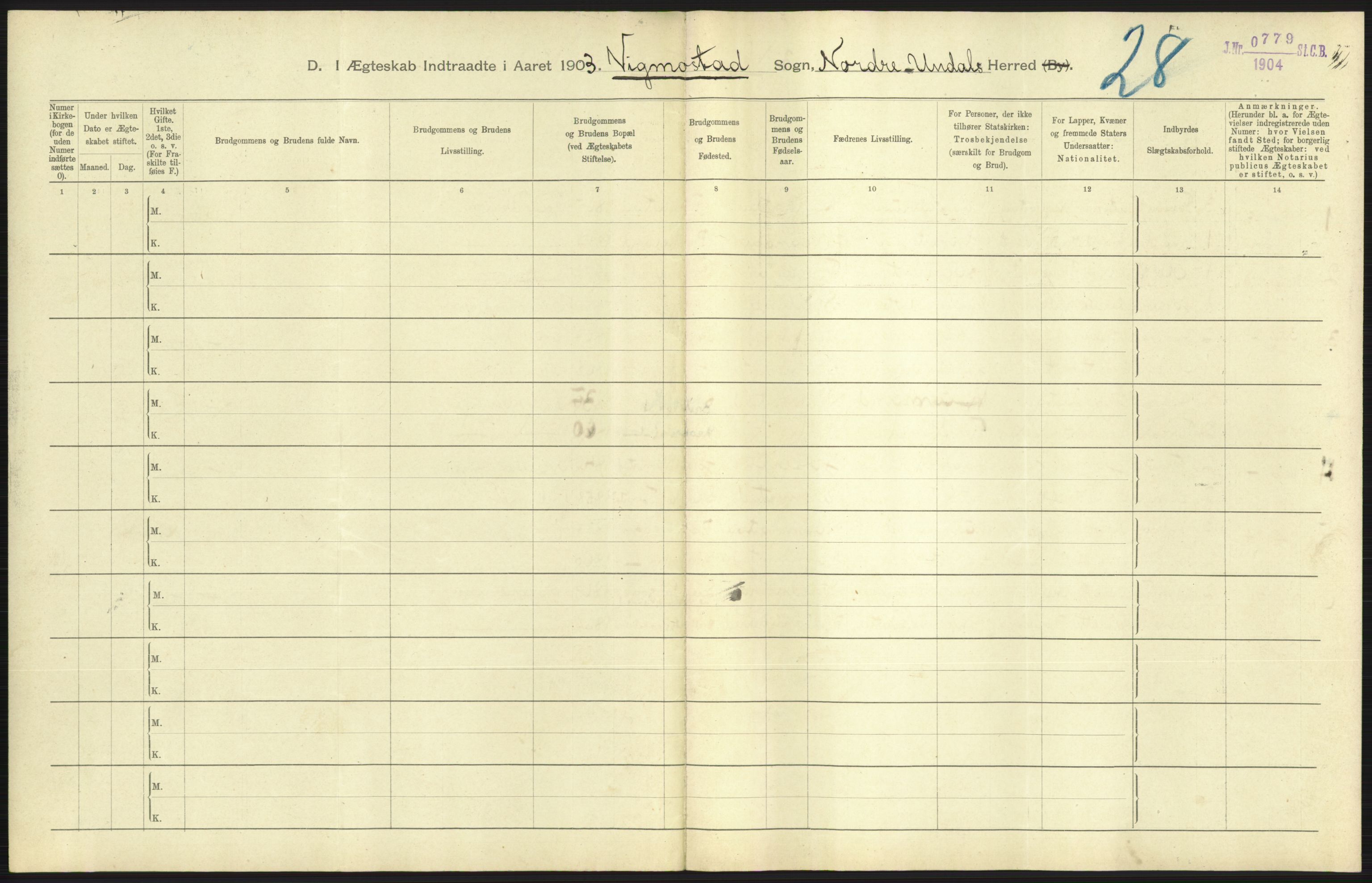 Statistisk sentralbyrå, Sosiodemografiske emner, Befolkning, AV/RA-S-2228/D/Df/Dfa/Dfaa/L0011: Lister og Mandal amt: Fødte, gifte, døde, 1903, p. 309