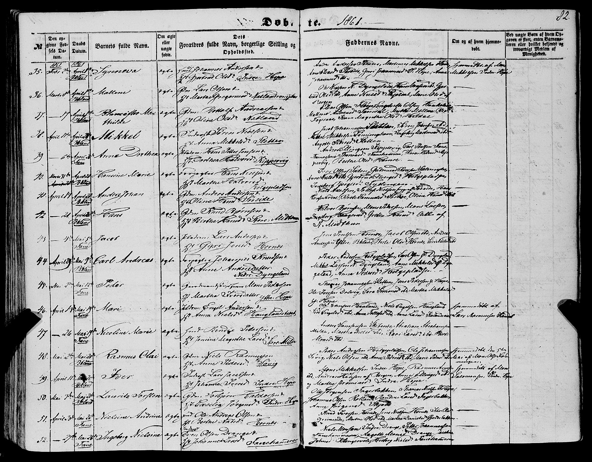 Fana Sokneprestembete, AV/SAB-A-75101/H/Haa/Haaa/L0011: Parish register (official) no. A 11, 1851-1862, p. 82