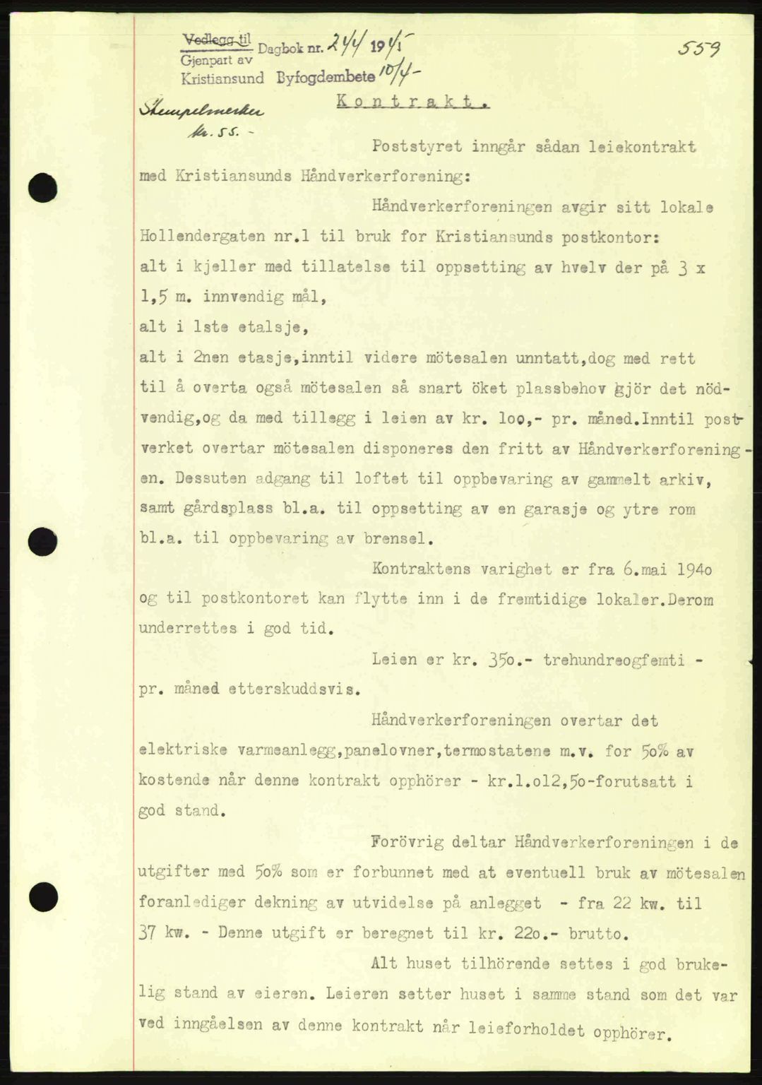 Kristiansund byfogd, SAT/A-4587/A/27: Mortgage book no. 37-38, 1943-1945, Diary no: : 244/1945