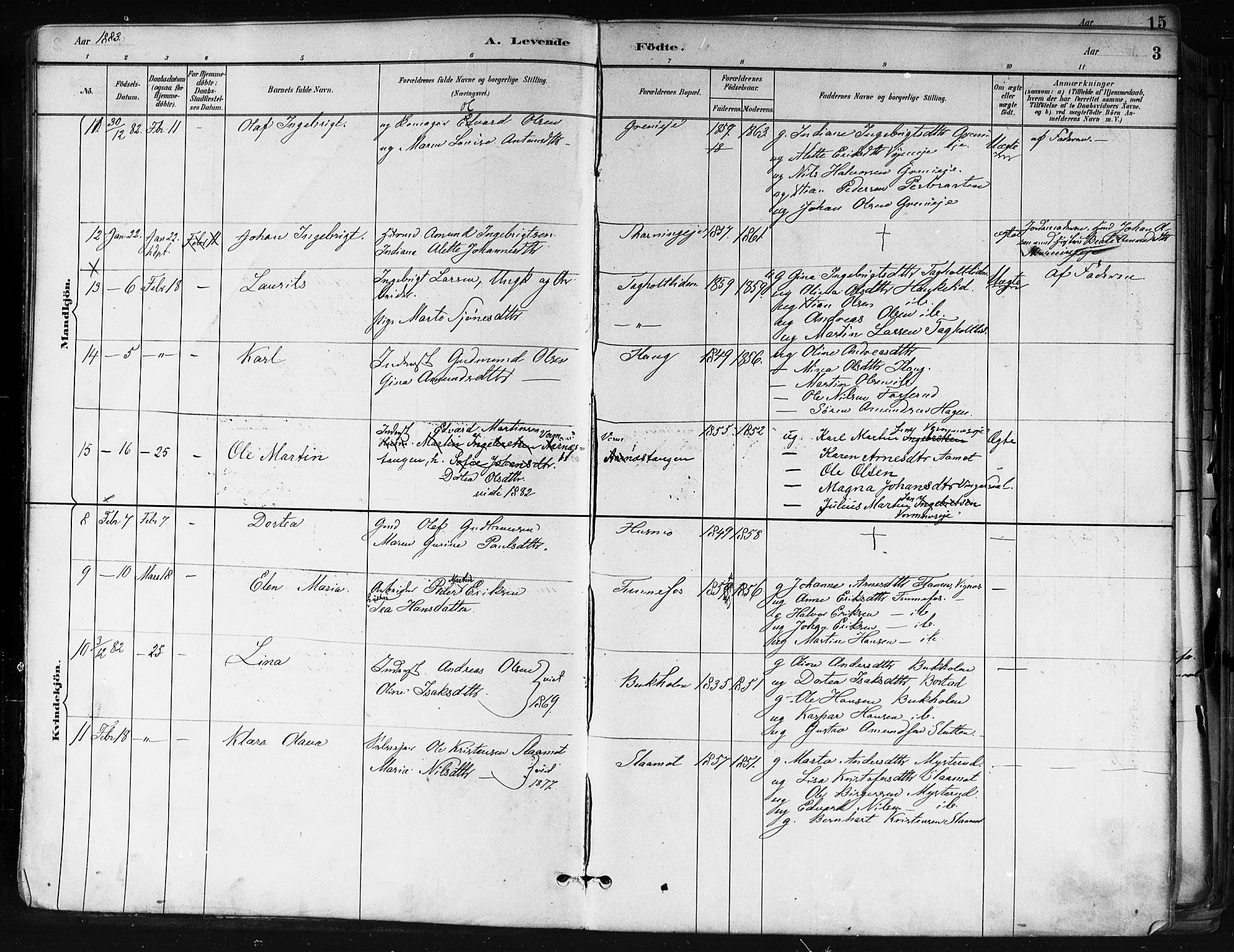 Nes prestekontor Kirkebøker, AV/SAO-A-10410/F/Fa/L0010: Parish register (official) no. I 10, 1883-1898, p. 3