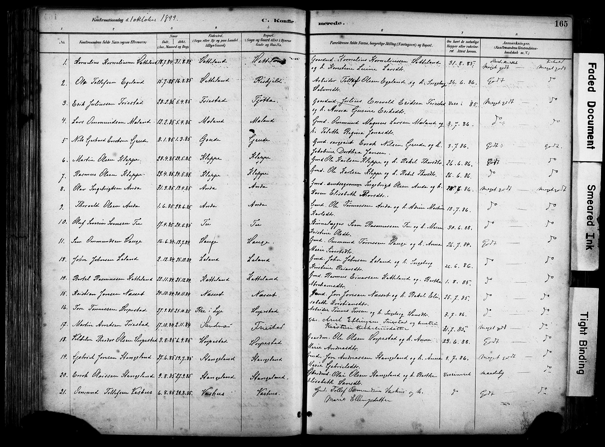 Klepp sokneprestkontor, SAST/A-101803/001/3/30BA/L0009: Parish register (official) no. A 7, 1886-1915, p. 165