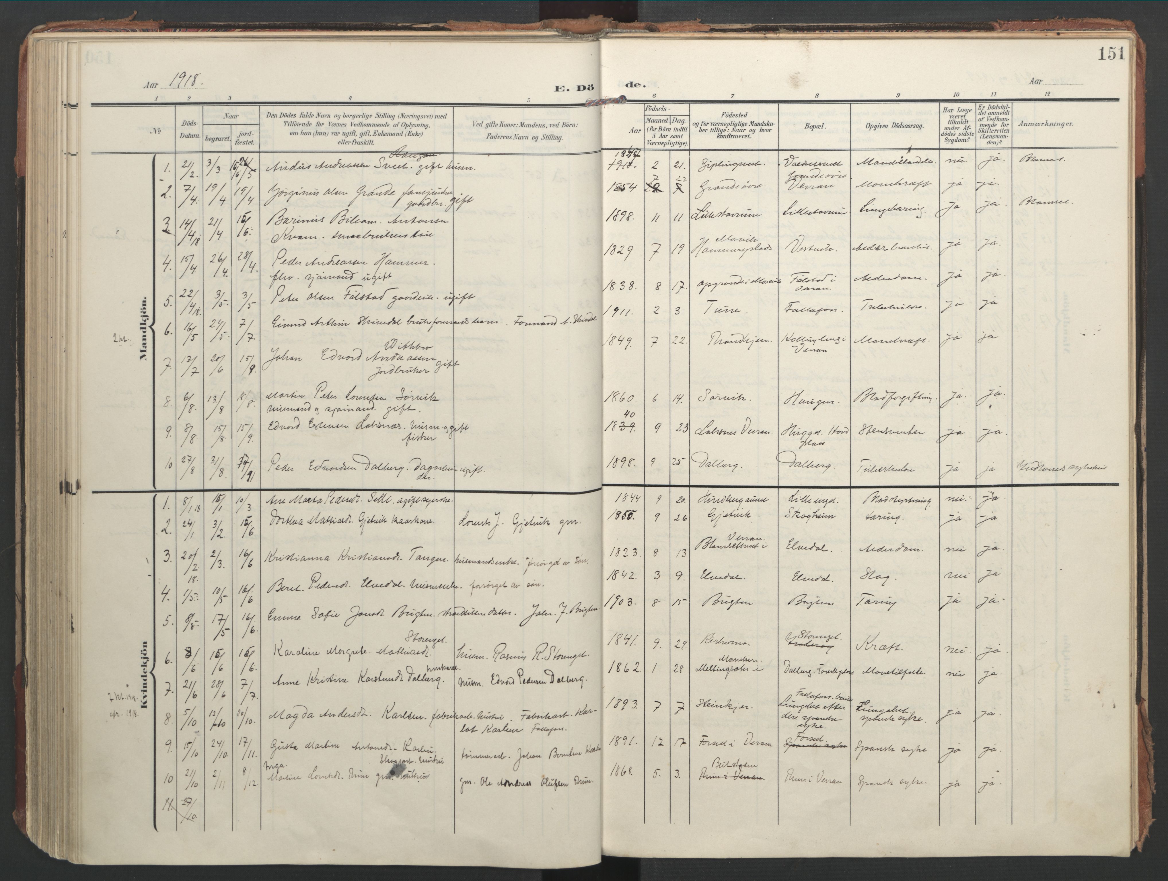 Ministerialprotokoller, klokkerbøker og fødselsregistre - Nord-Trøndelag, AV/SAT-A-1458/744/L0421: Parish register (official) no. 744A05, 1905-1930, p. 151