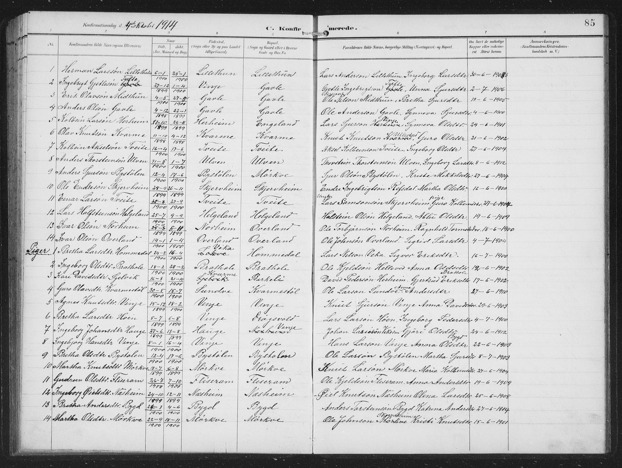 Vossestrand Sokneprestembete, SAB/A-79101/H/Hab: Parish register (copy) no. B 4, 1894-1941, p. 85