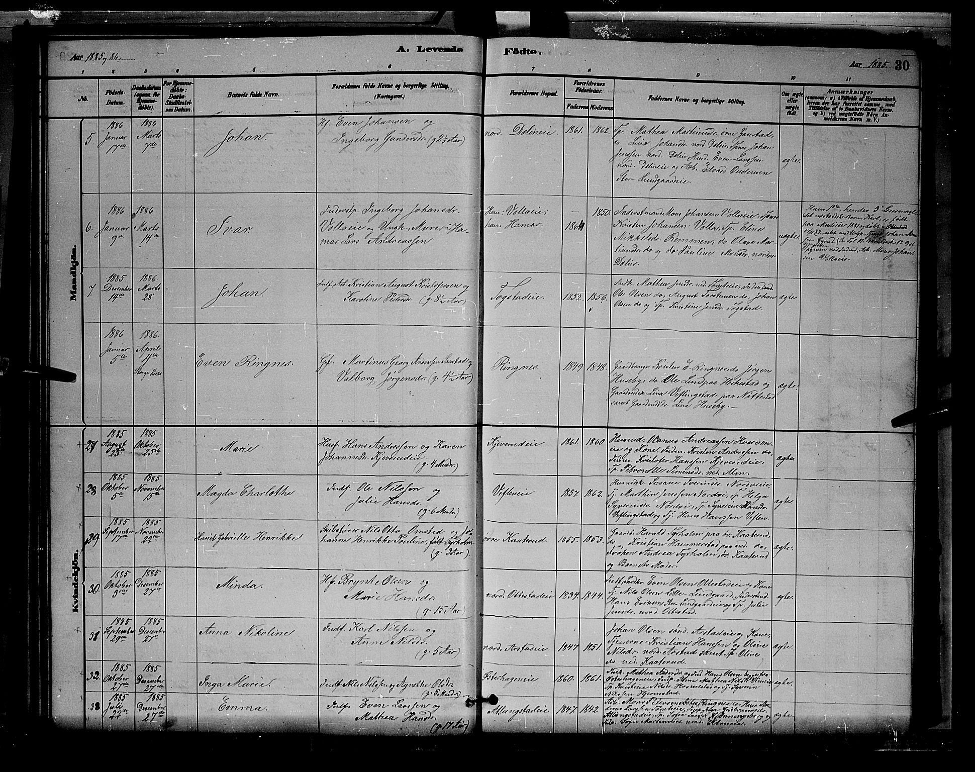 Stange prestekontor, AV/SAH-PREST-002/L/L0007: Parish register (copy) no. 7, 1880-1893, p. 30