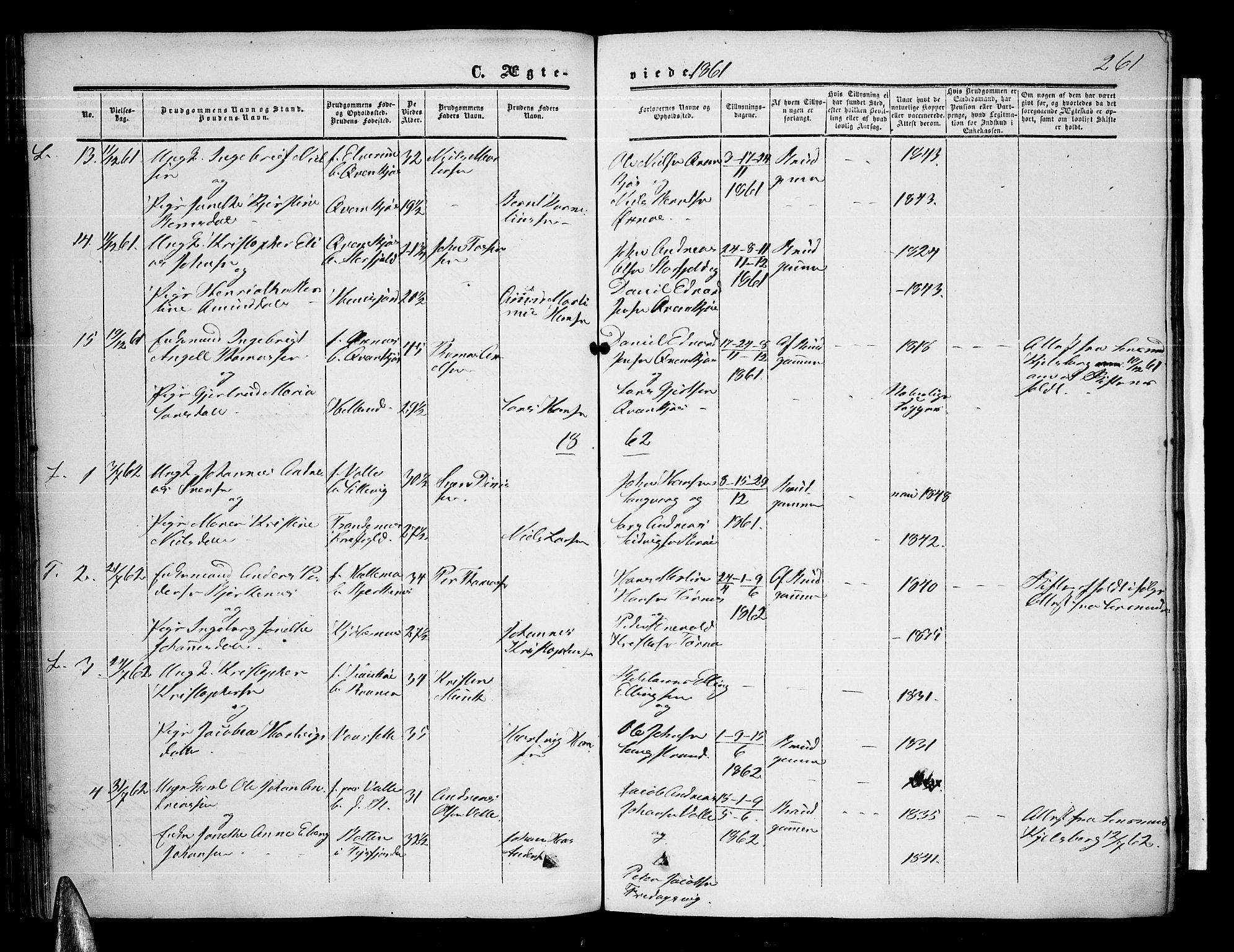 Ministerialprotokoller, klokkerbøker og fødselsregistre - Nordland, AV/SAT-A-1459/872/L1046: Parish register (copy) no. 872C02, 1852-1879, p. 261