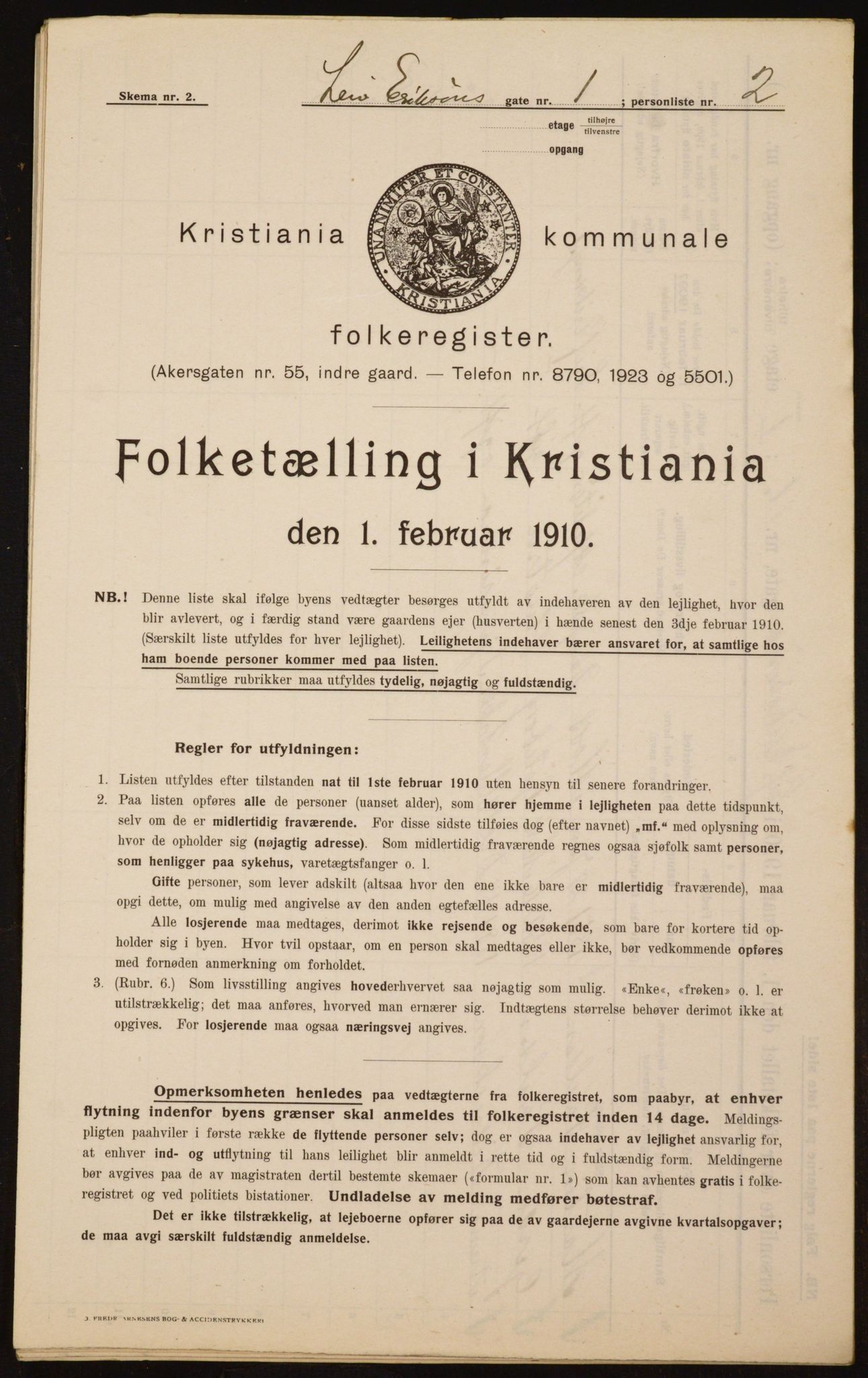 OBA, Municipal Census 1910 for Kristiania, 1910, p. 55463