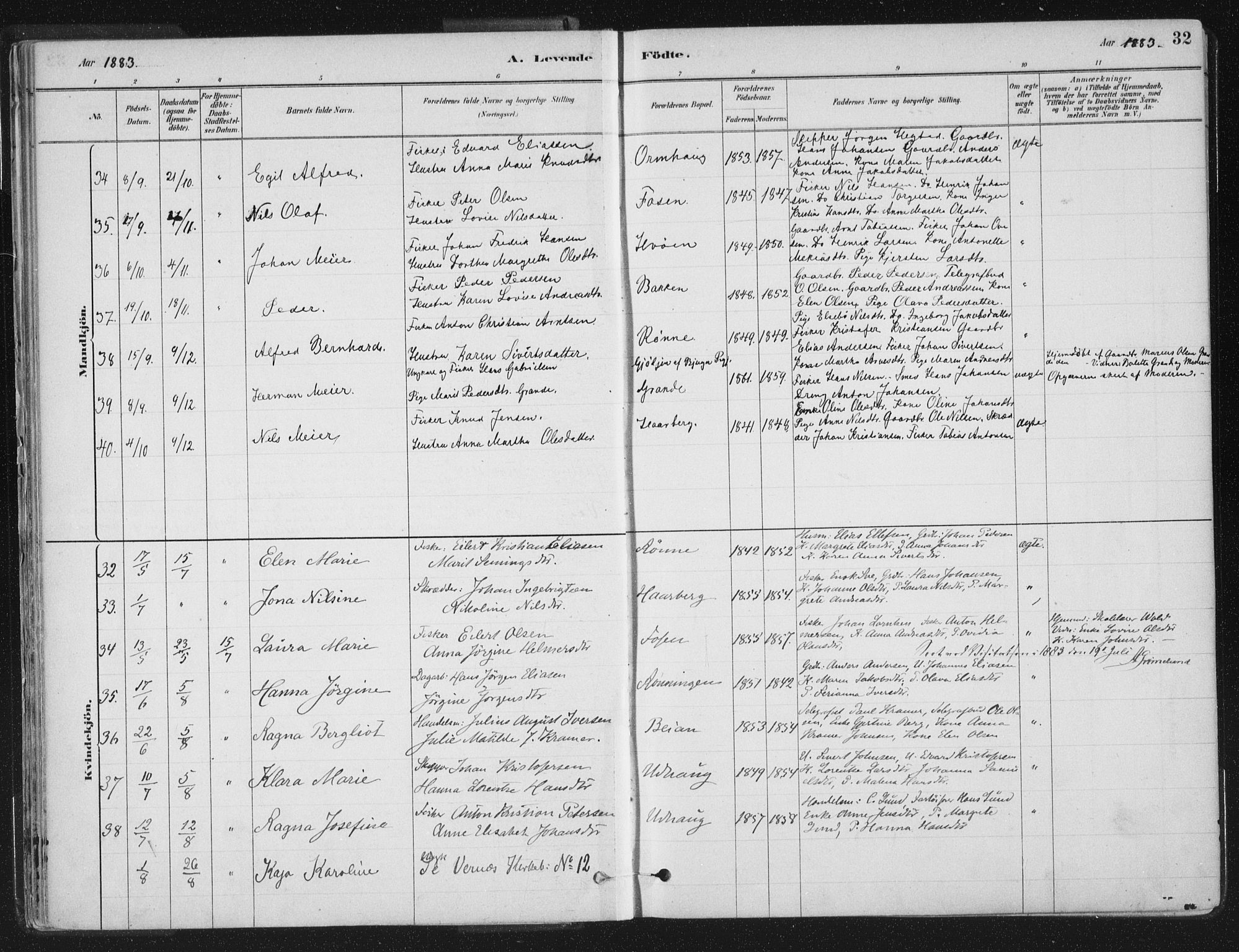 Ministerialprotokoller, klokkerbøker og fødselsregistre - Sør-Trøndelag, SAT/A-1456/659/L0739: Parish register (official) no. 659A09, 1879-1893, p. 32