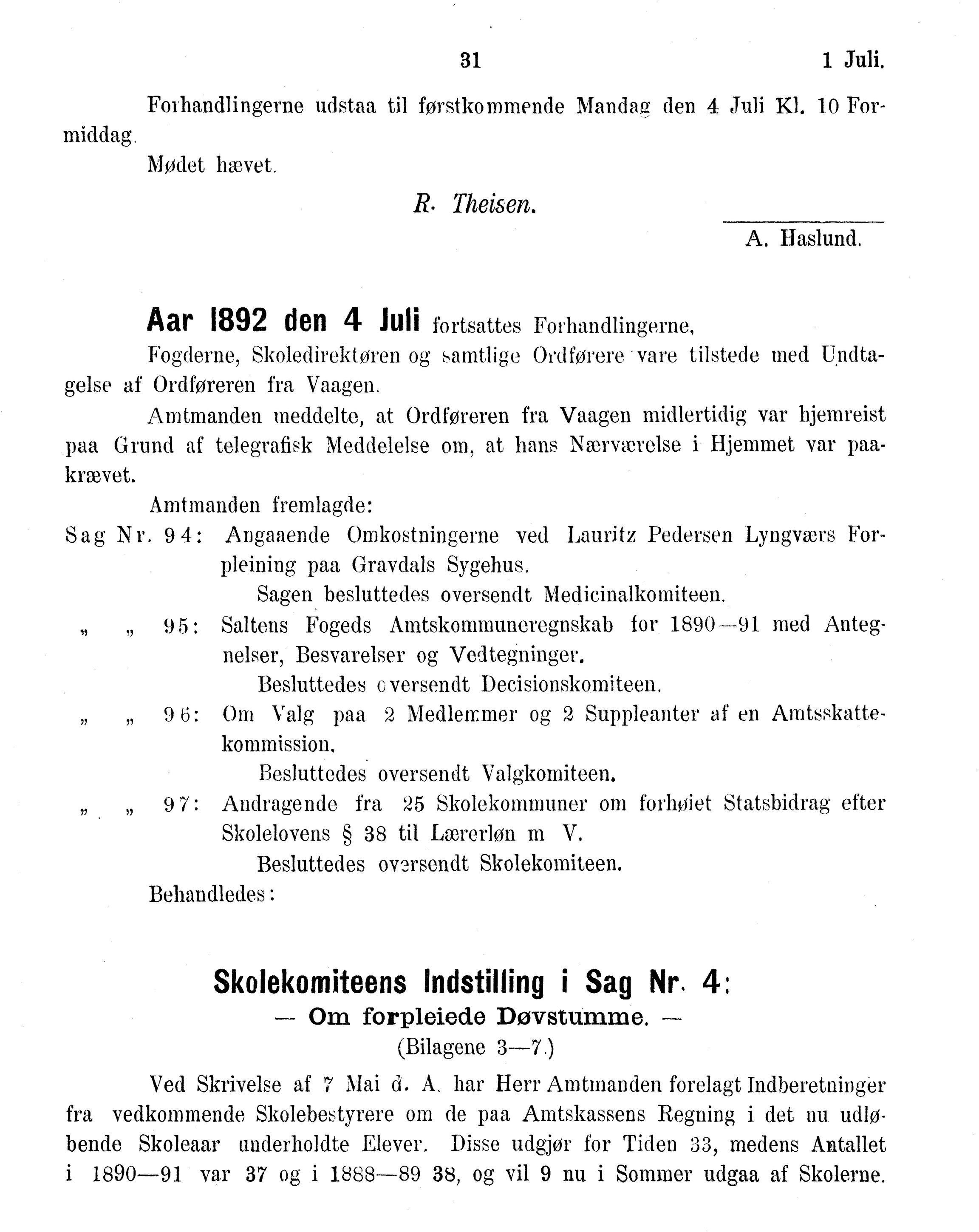 Nordland Fylkeskommune. Fylkestinget, AIN/NFK-17/176/A/Ac/L0016: Fylkestingsforhandlinger 1891-1893, 1891-1893, p. 31