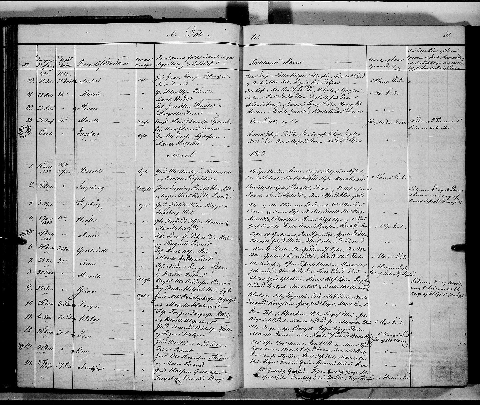 Vang prestekontor, Valdres, SAH/PREST-140/H/Ha/L0006: Parish register (official) no. 6, 1846-1864, p. 31