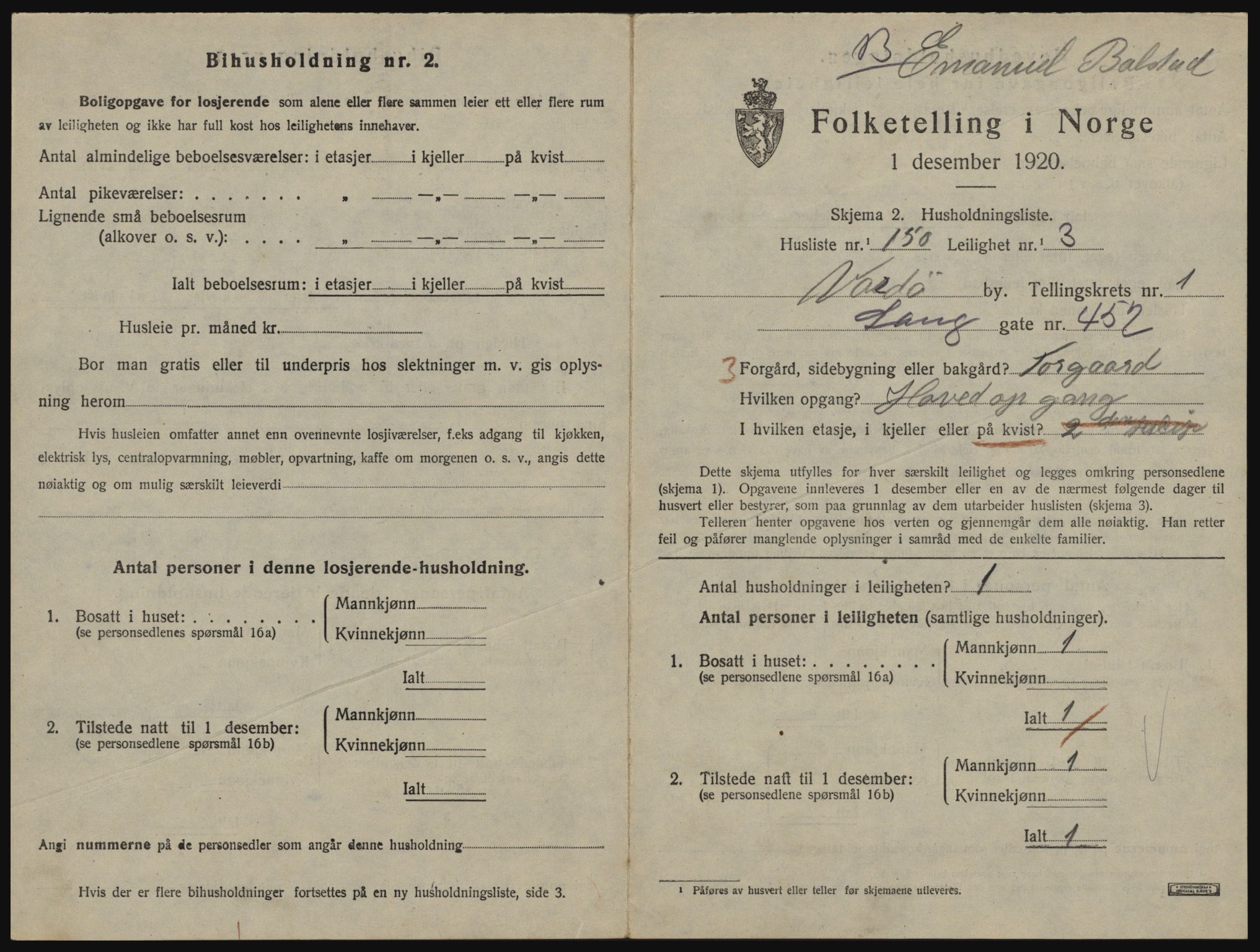 SATØ, 1920 census for Vardø, 1920, p. 1561