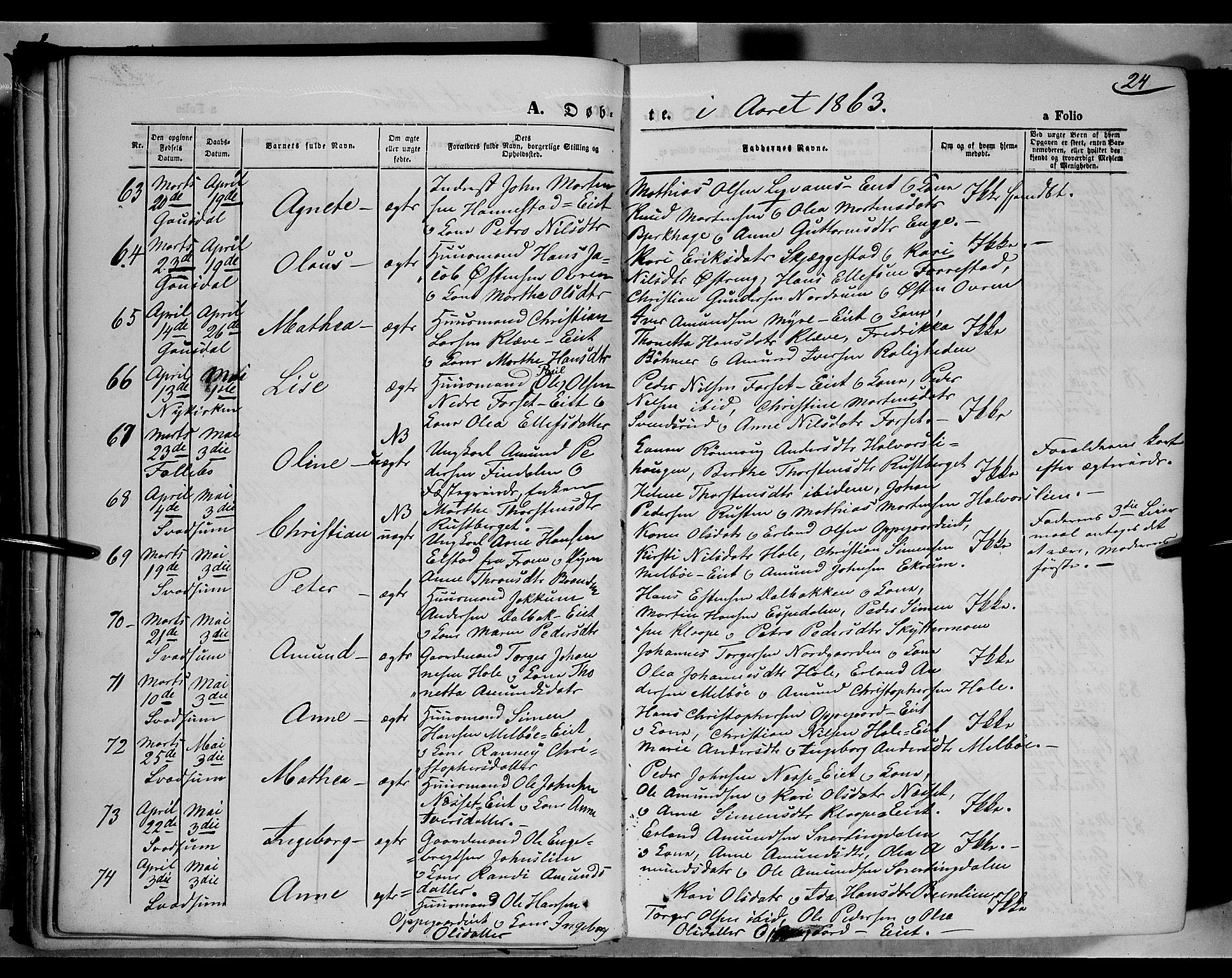 Gausdal prestekontor, AV/SAH-PREST-090/H/Ha/Haa/L0009: Parish register (official) no. 9, 1862-1873, p. 24