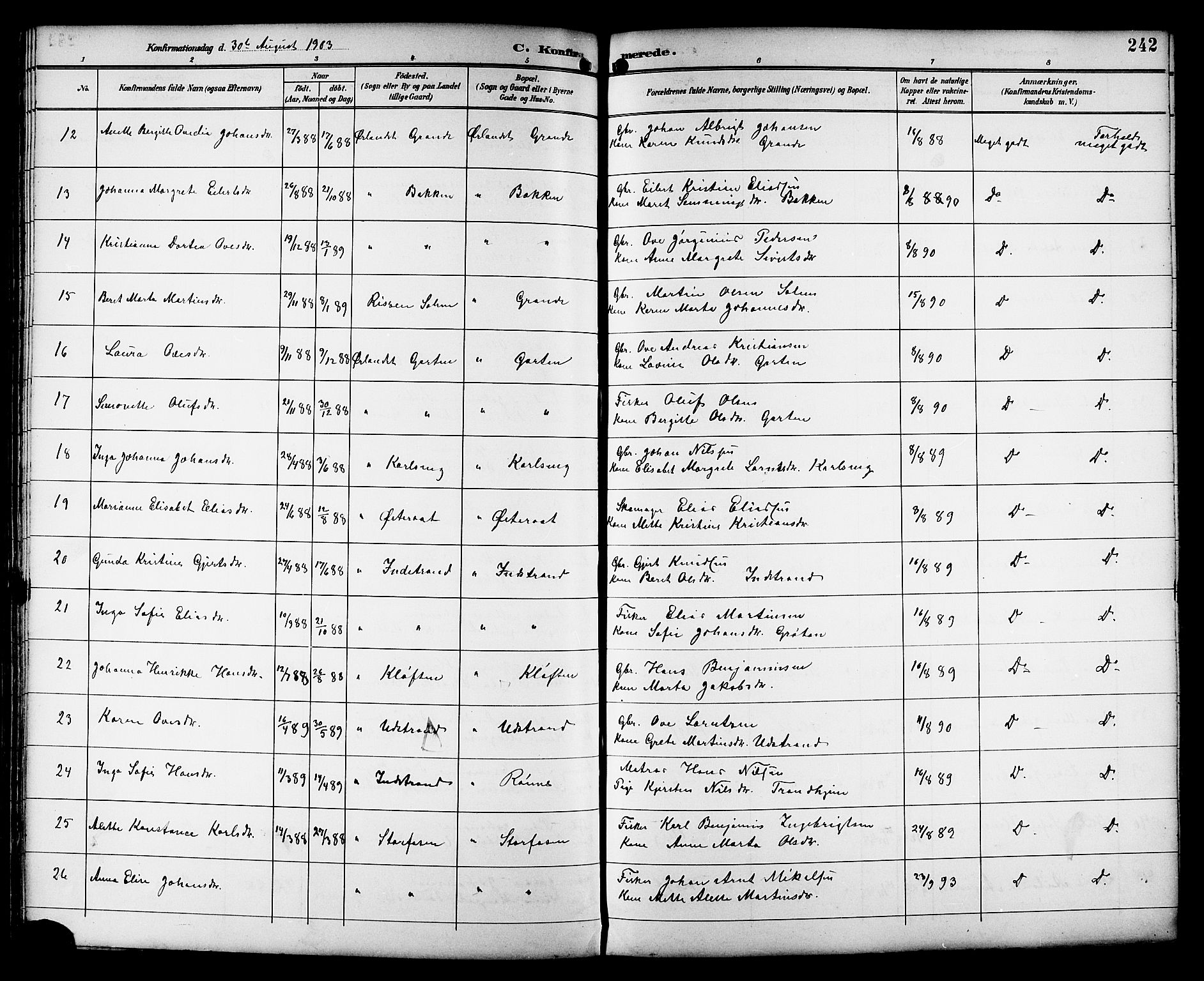 Ministerialprotokoller, klokkerbøker og fødselsregistre - Sør-Trøndelag, AV/SAT-A-1456/659/L0746: Parish register (copy) no. 659C03, 1893-1912, p. 242