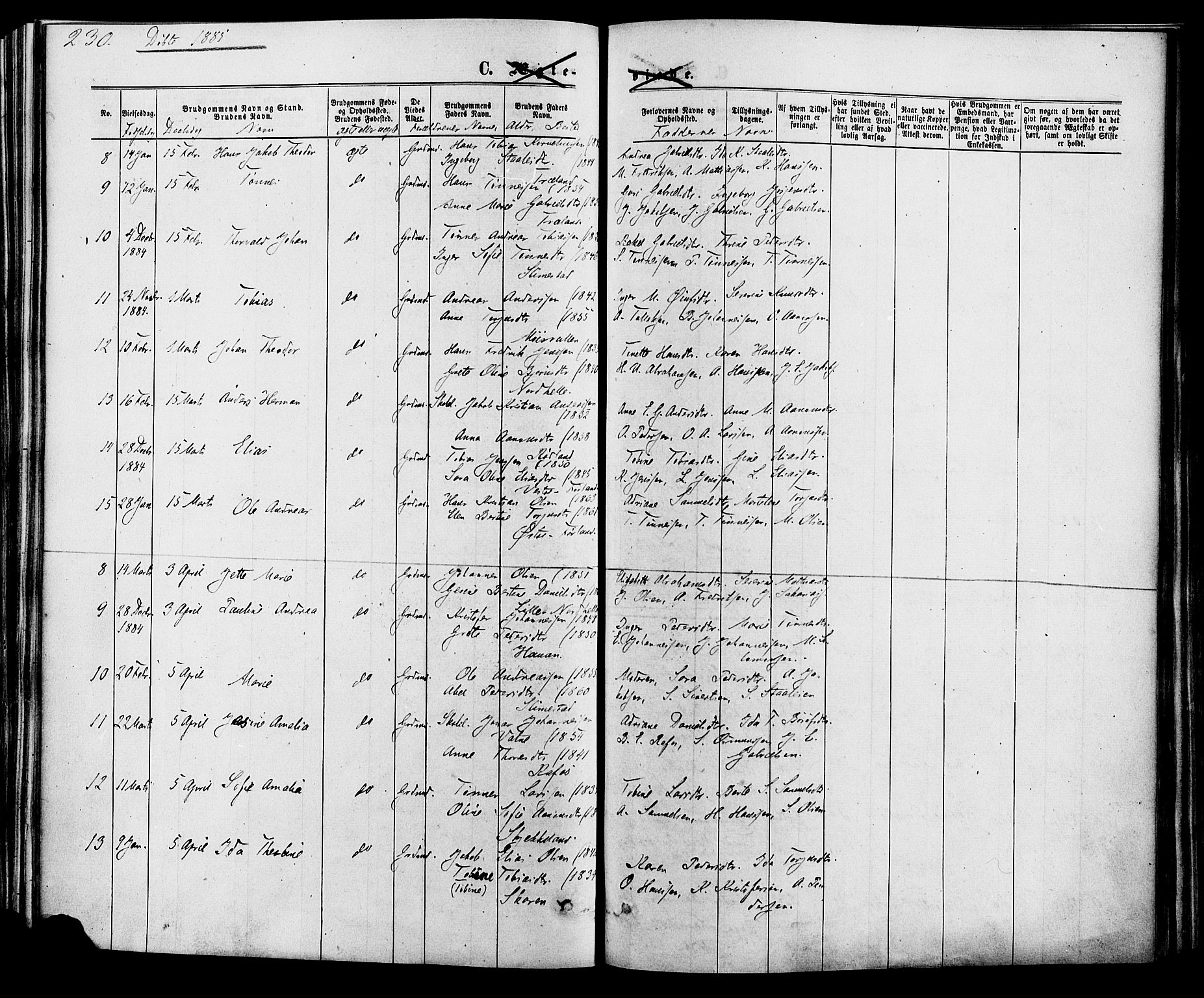 Kvinesdal sokneprestkontor, SAK/1111-0026/F/Fa/Fab/L0007: Parish register (official) no. A 7, 1870-1885, p. 230