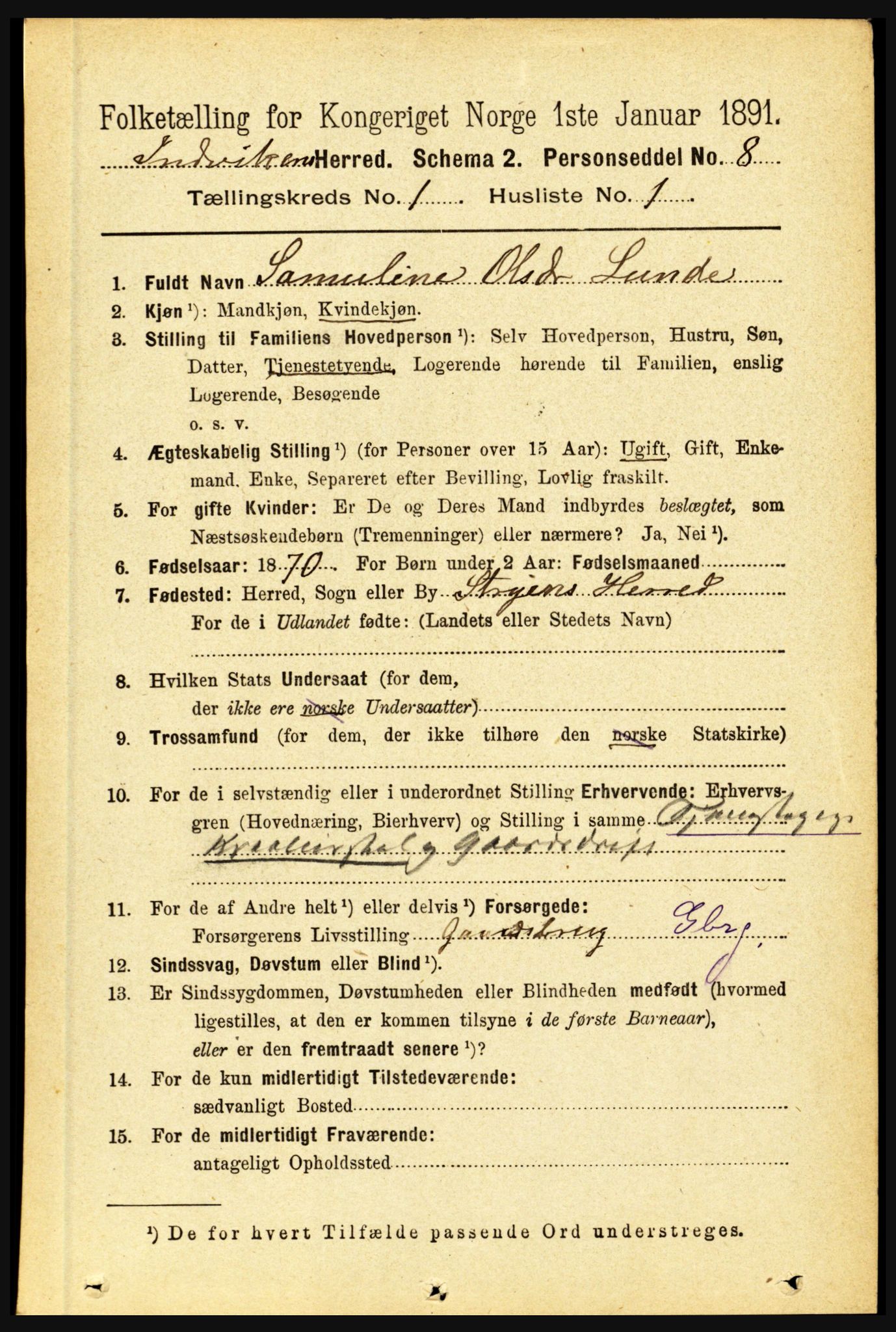 RA, 1891 census for 1447 Innvik, 1891, p. 111