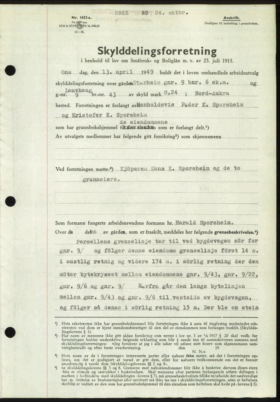 Romsdal sorenskriveri, AV/SAT-A-4149/1/2/2C: Mortgage book no. A31, 1949-1949, Diary no: : 2955/1949