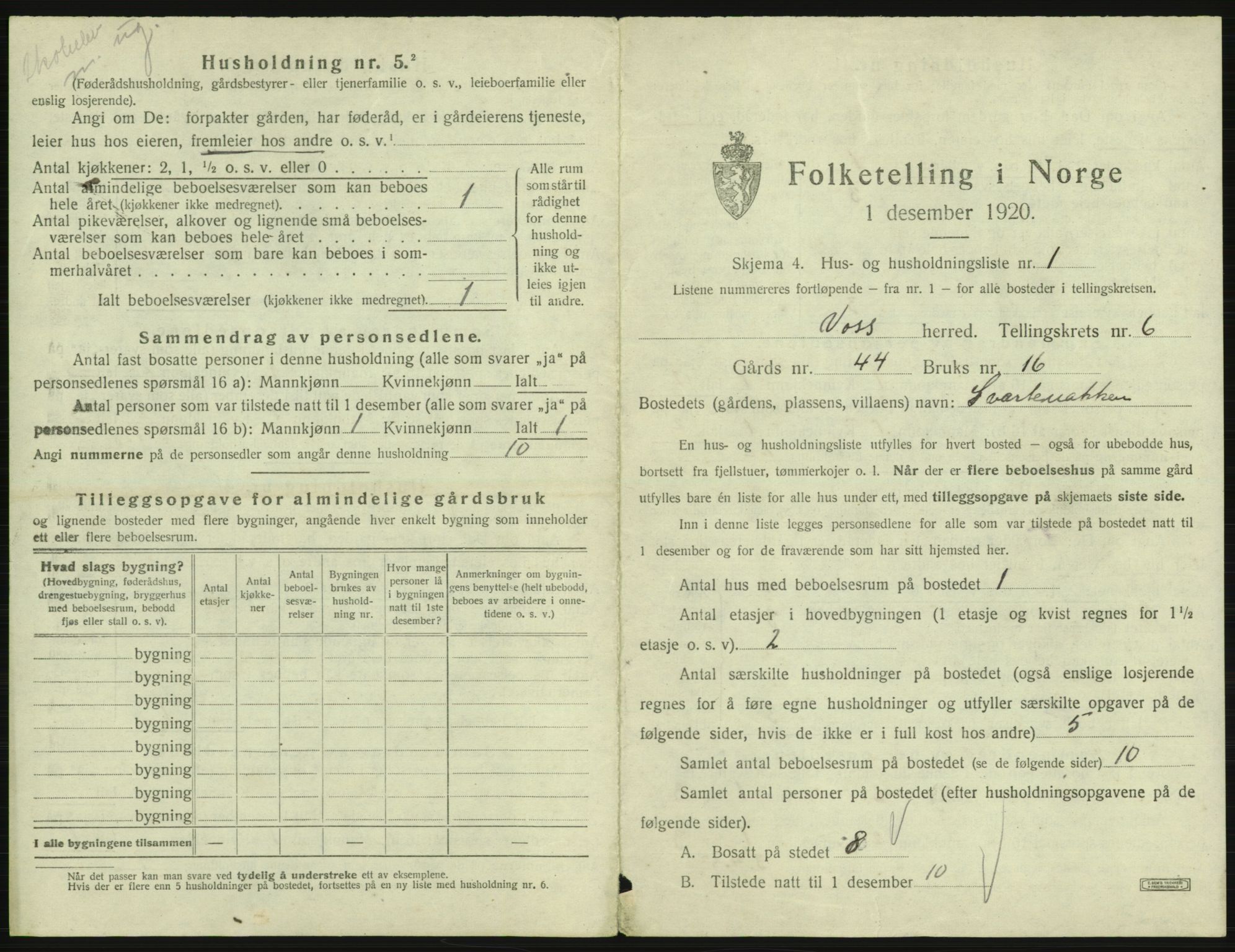 SAB, 1920 census for Voss, 1920, p. 555