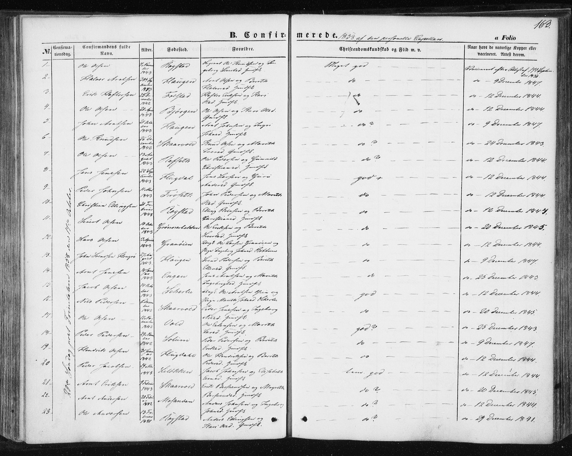 Ministerialprotokoller, klokkerbøker og fødselsregistre - Sør-Trøndelag, SAT/A-1456/687/L1000: Parish register (official) no. 687A06, 1848-1869, p. 163