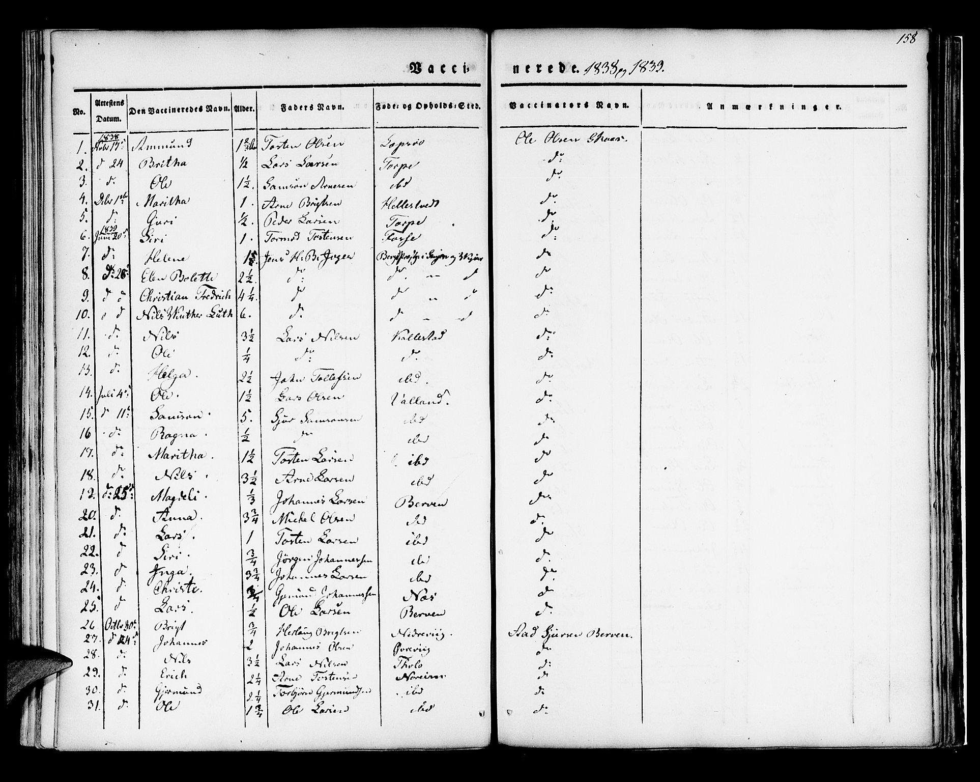 Kvam sokneprestembete, SAB/A-76201/H/Haa: Parish register (official) no. A 7, 1832-1843, p. 158