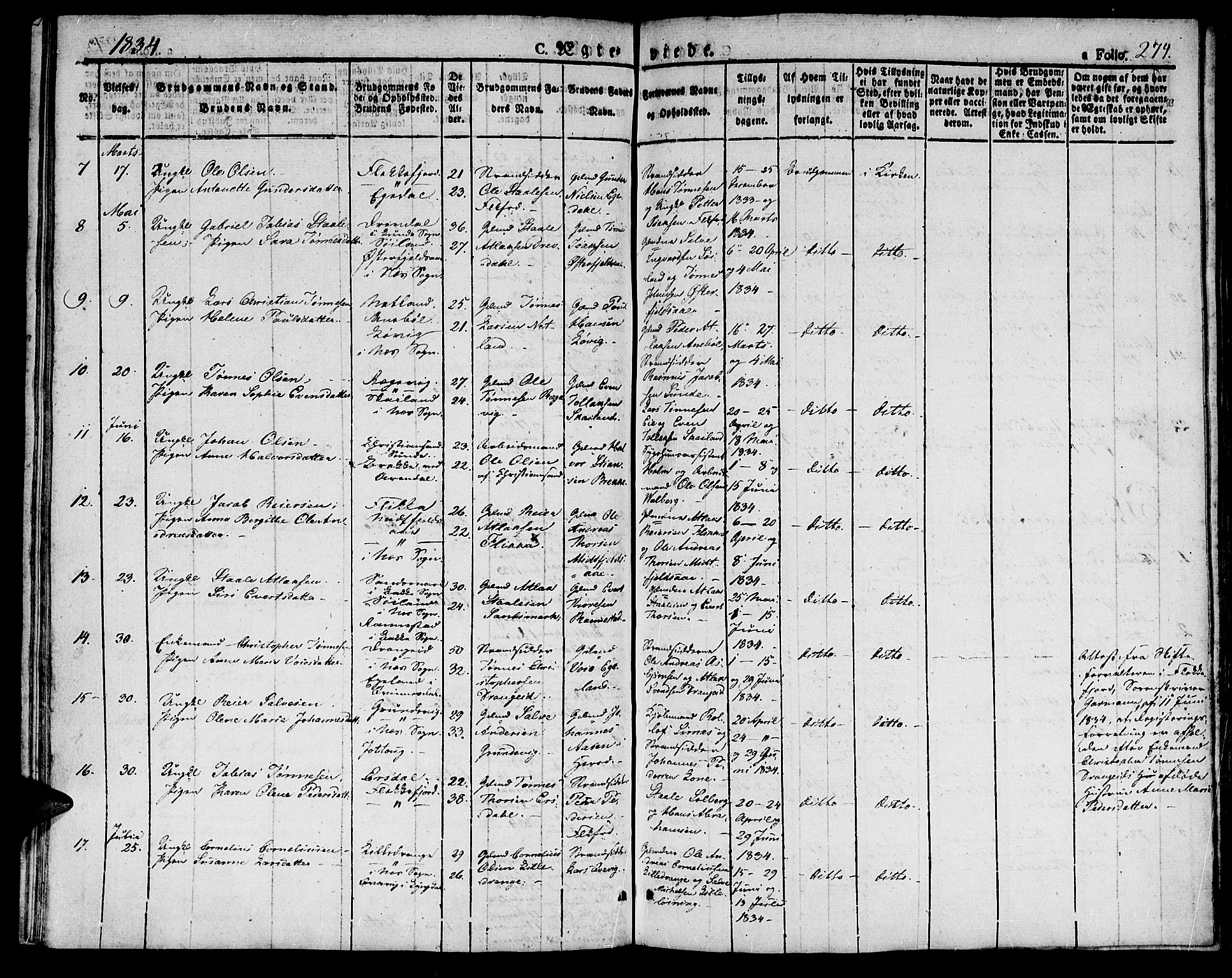 Flekkefjord sokneprestkontor, AV/SAK-1111-0012/F/Fb/Fbc/L0004: Parish register (copy) no. B 4, 1827-1846, p. 274