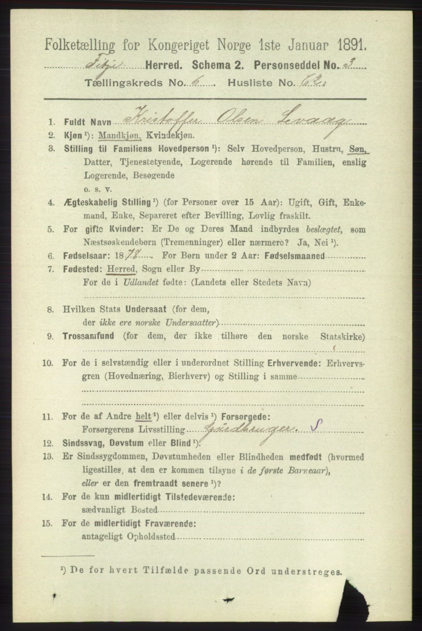 RA, 1891 census for 1222 Fitjar, 1891, p. 2741