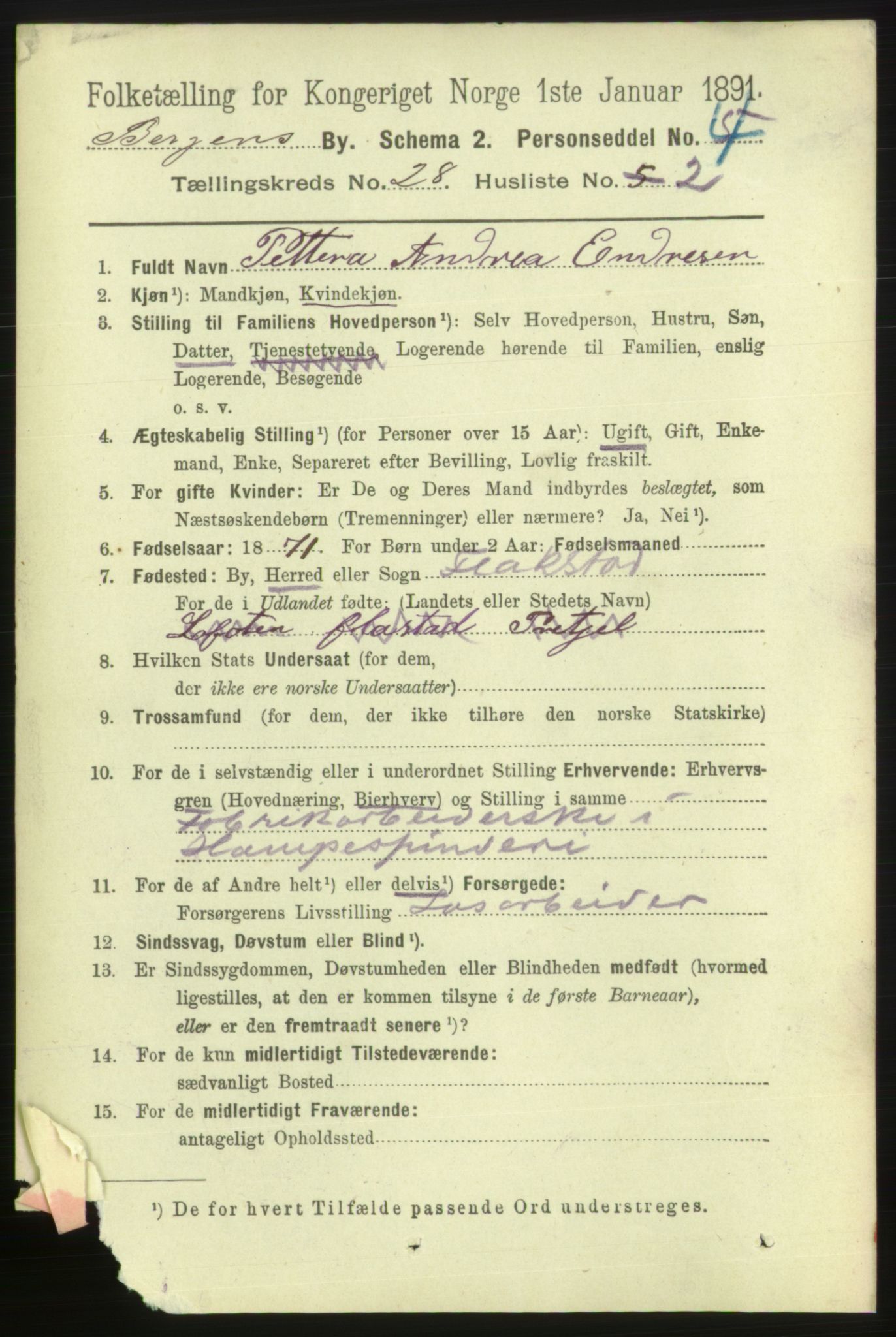 RA, 1891 Census for 1301 Bergen, 1891, p. 36346