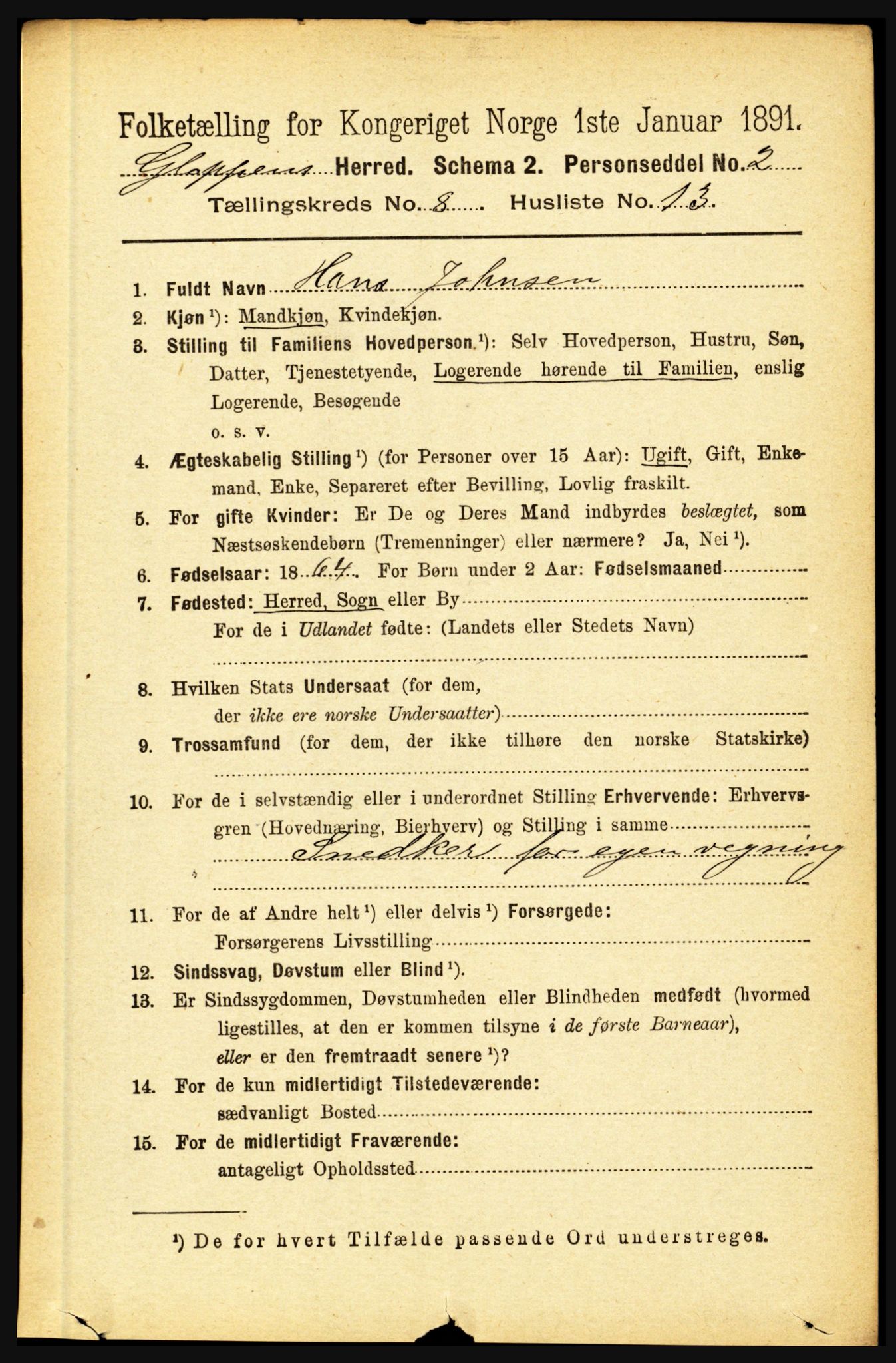 RA, 1891 census for 1445 Gloppen, 1891, p. 3235