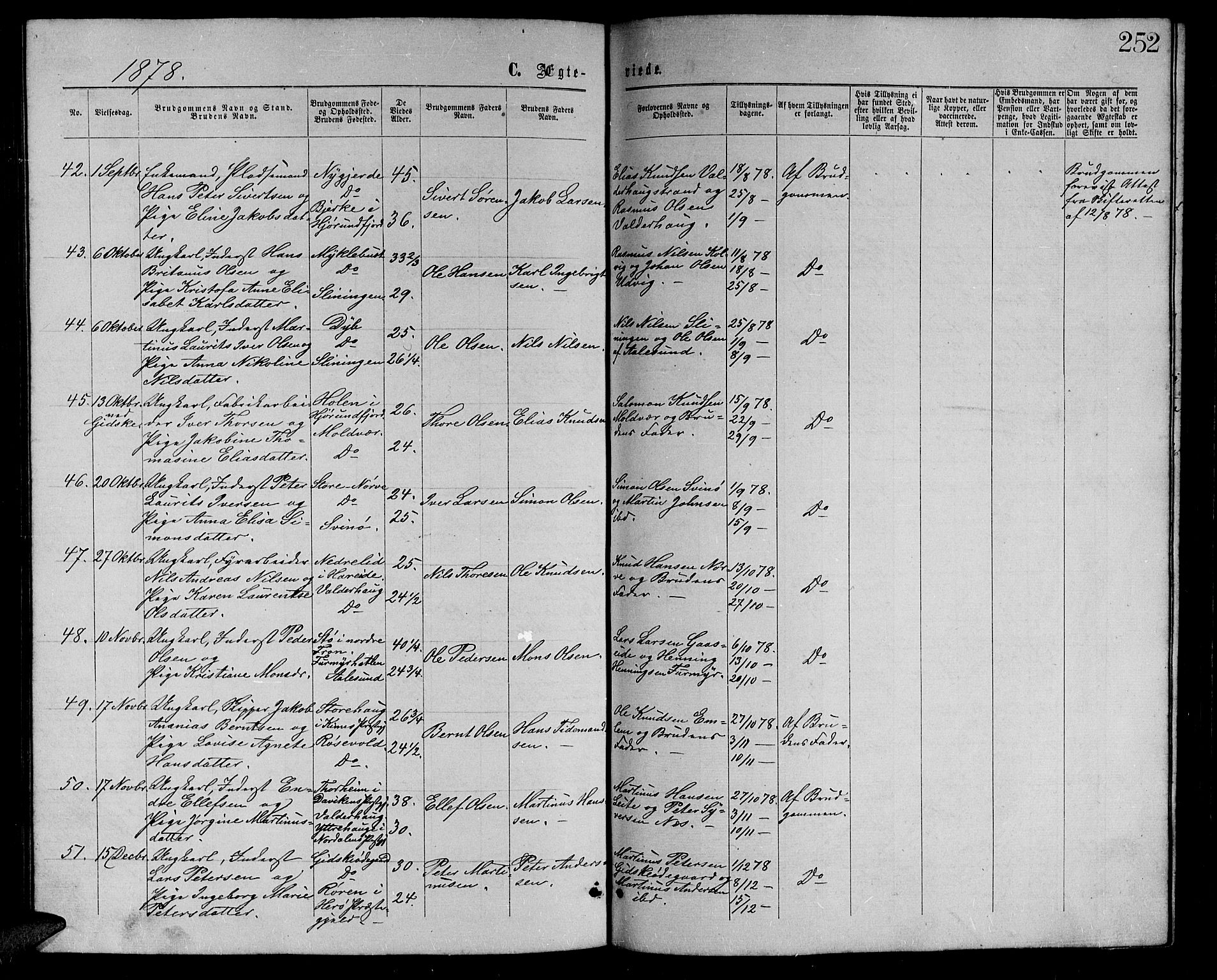 Ministerialprotokoller, klokkerbøker og fødselsregistre - Møre og Romsdal, AV/SAT-A-1454/528/L0428: Parish register (copy) no. 528C09, 1864-1880, p. 252