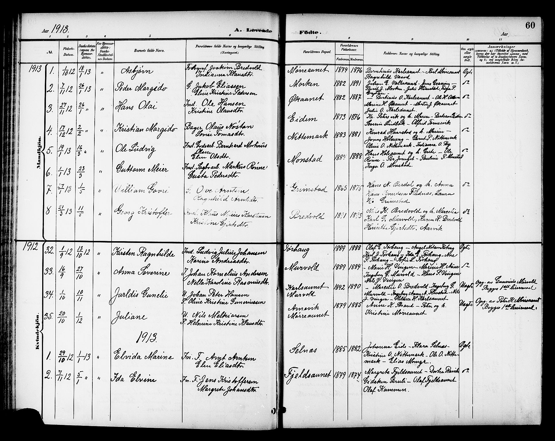 Ministerialprotokoller, klokkerbøker og fødselsregistre - Sør-Trøndelag, SAT/A-1456/655/L0688: Parish register (copy) no. 655C04, 1899-1922, p. 60