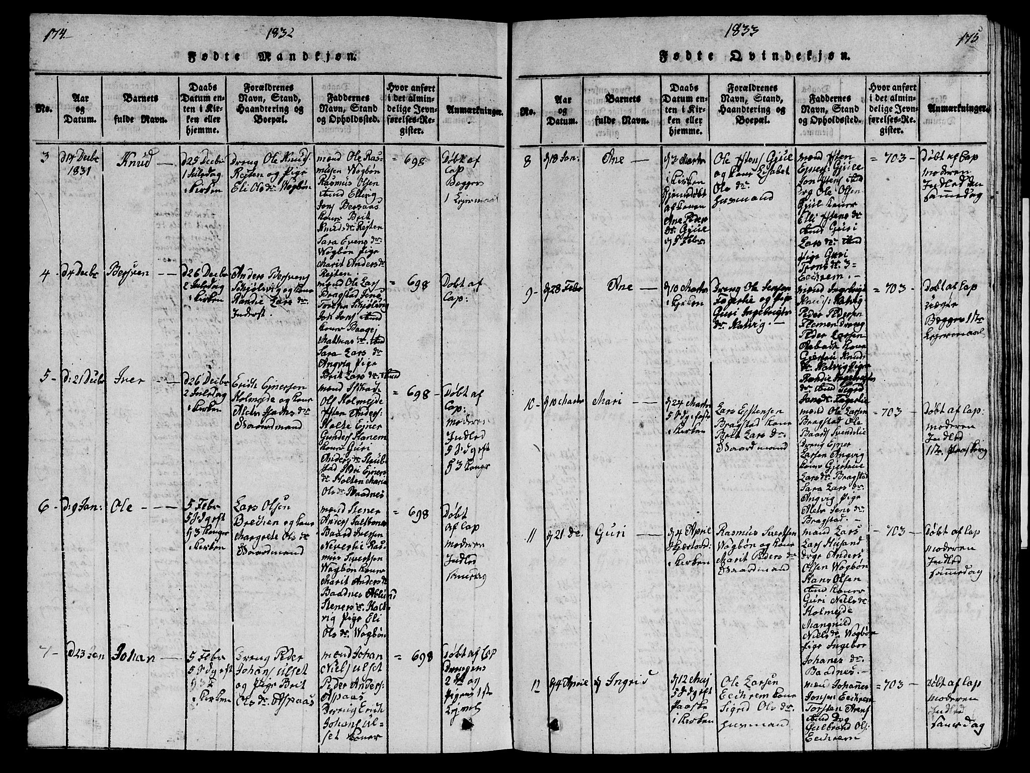 Ministerialprotokoller, klokkerbøker og fødselsregistre - Møre og Romsdal, AV/SAT-A-1454/586/L0990: Parish register (copy) no. 586C01, 1819-1837, p. 174-175