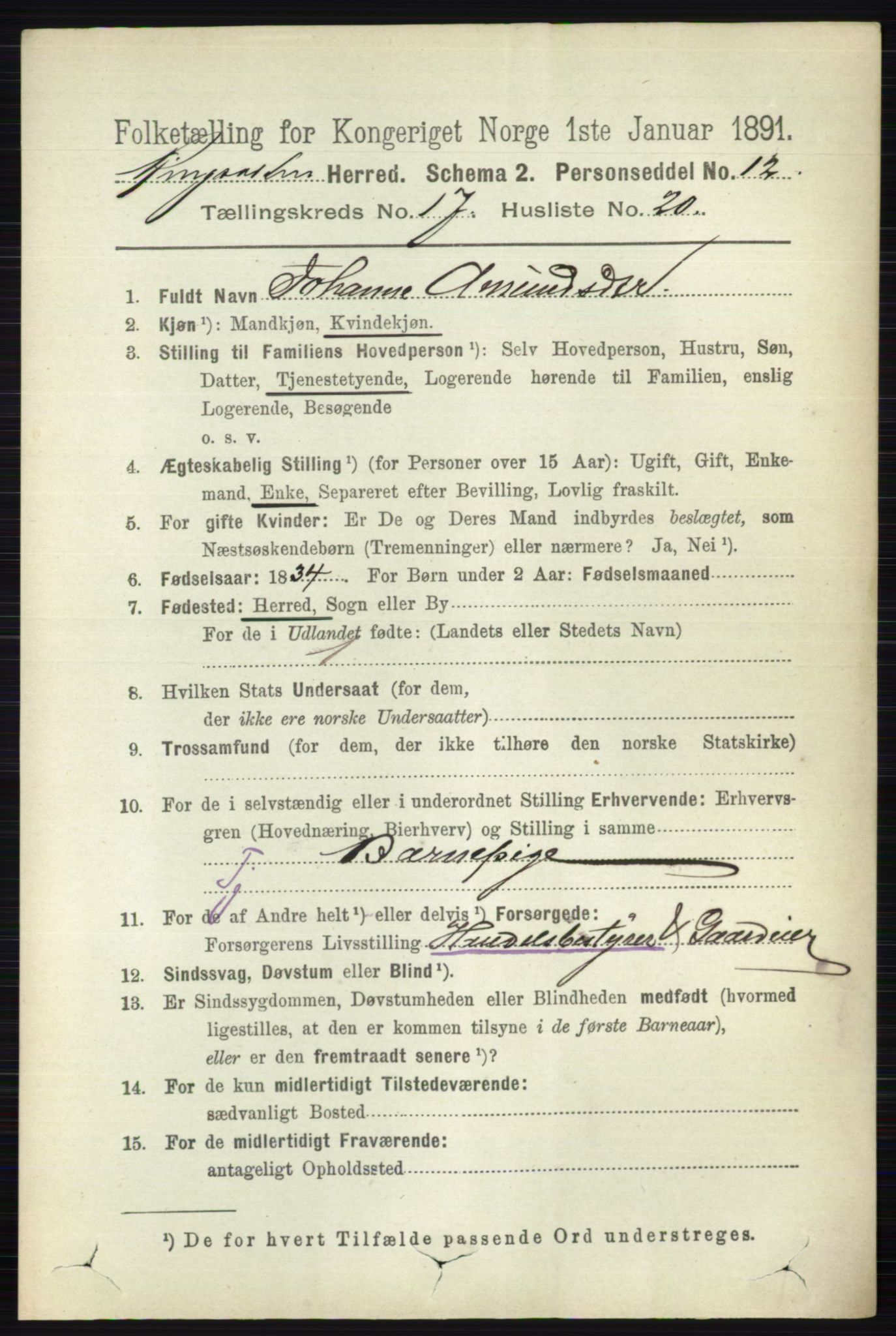 RA, 1891 census for 0412 Ringsaker, 1891, p. 9890