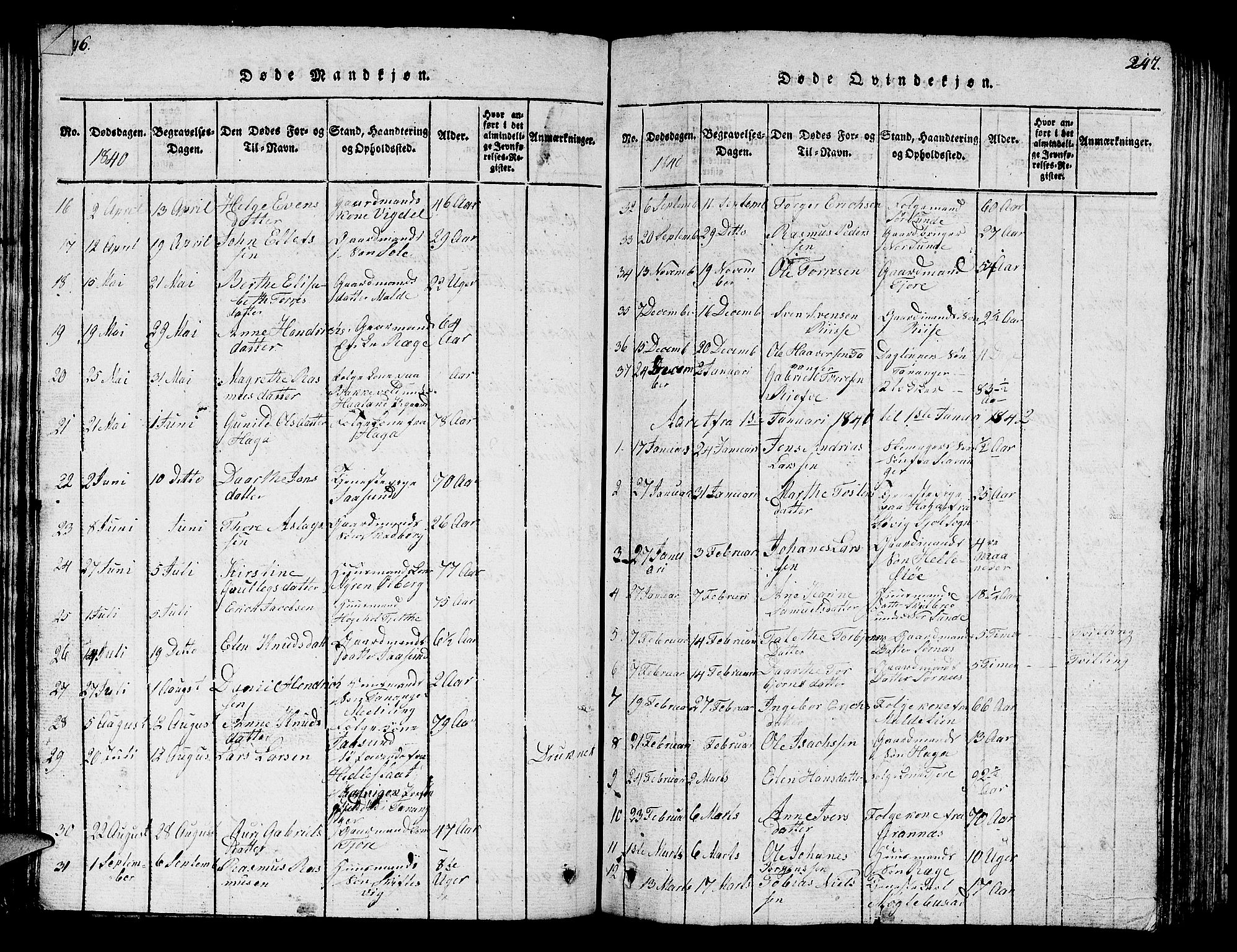 Håland sokneprestkontor, SAST/A-101802/001/30BB/L0001: Parish register (copy) no. B 1, 1815-1845, p. 246-247