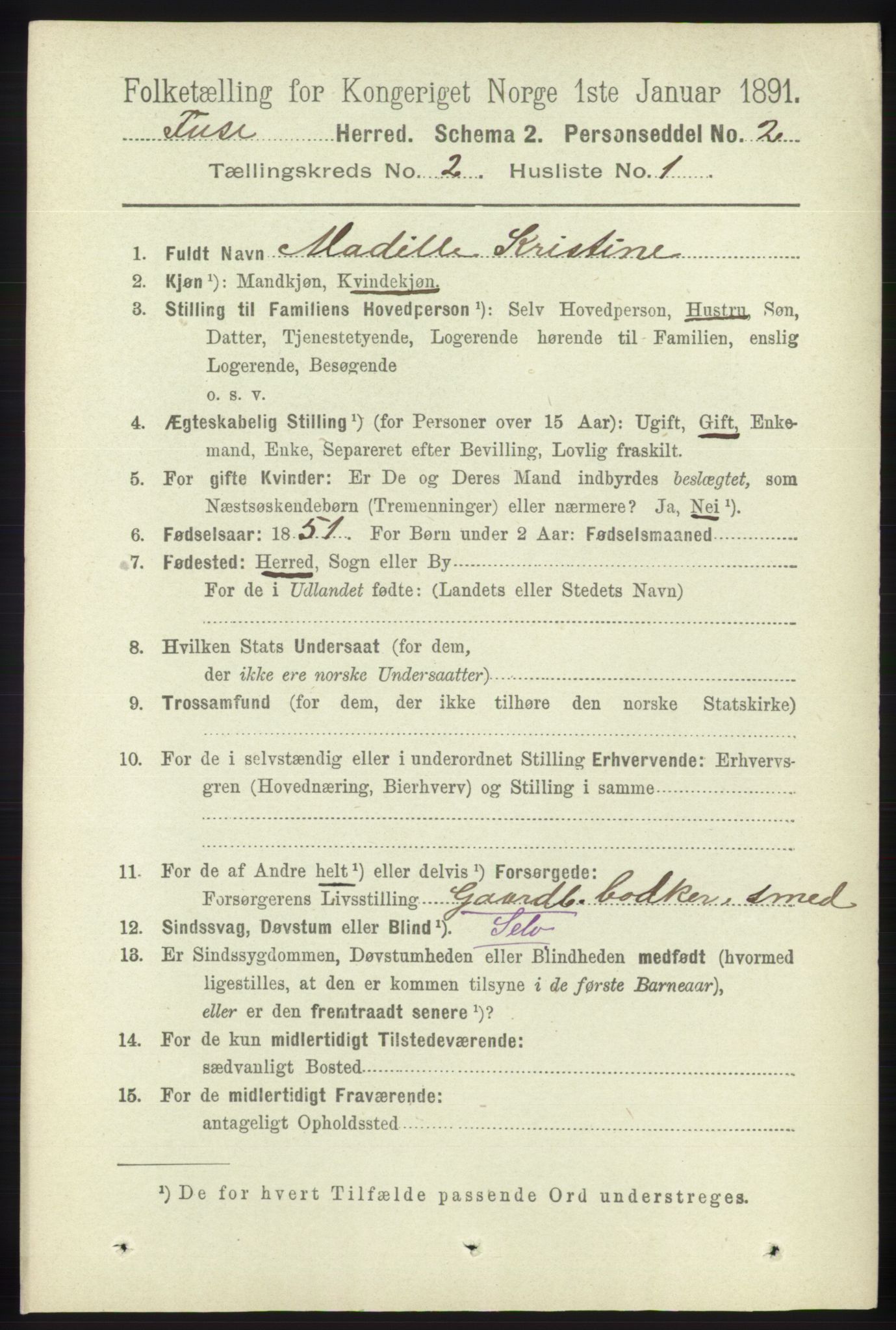 RA, 1891 census for 1241 Fusa, 1891, p. 304